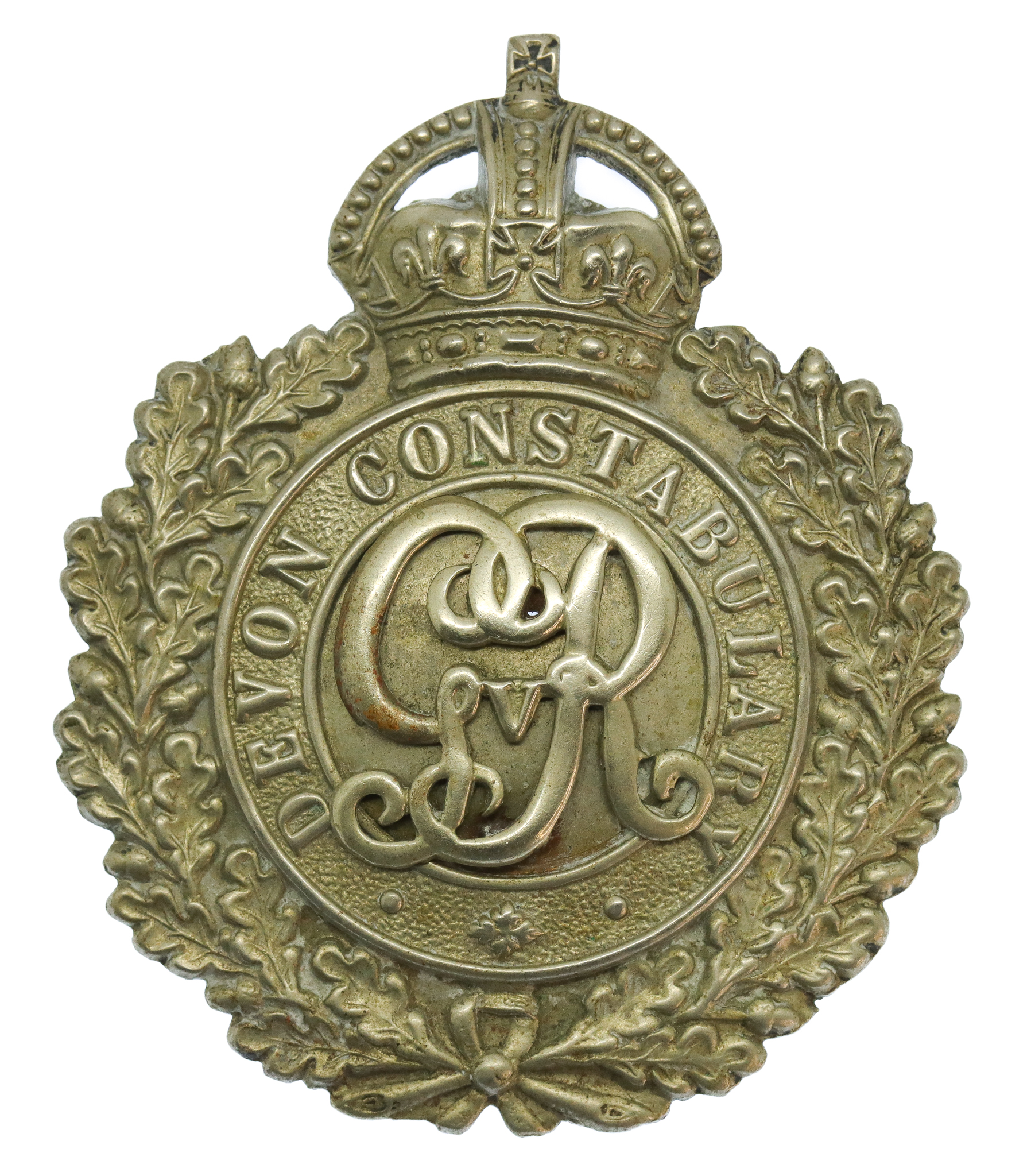 George V Devon Constabulary White Metal Wreath Helmet Plate