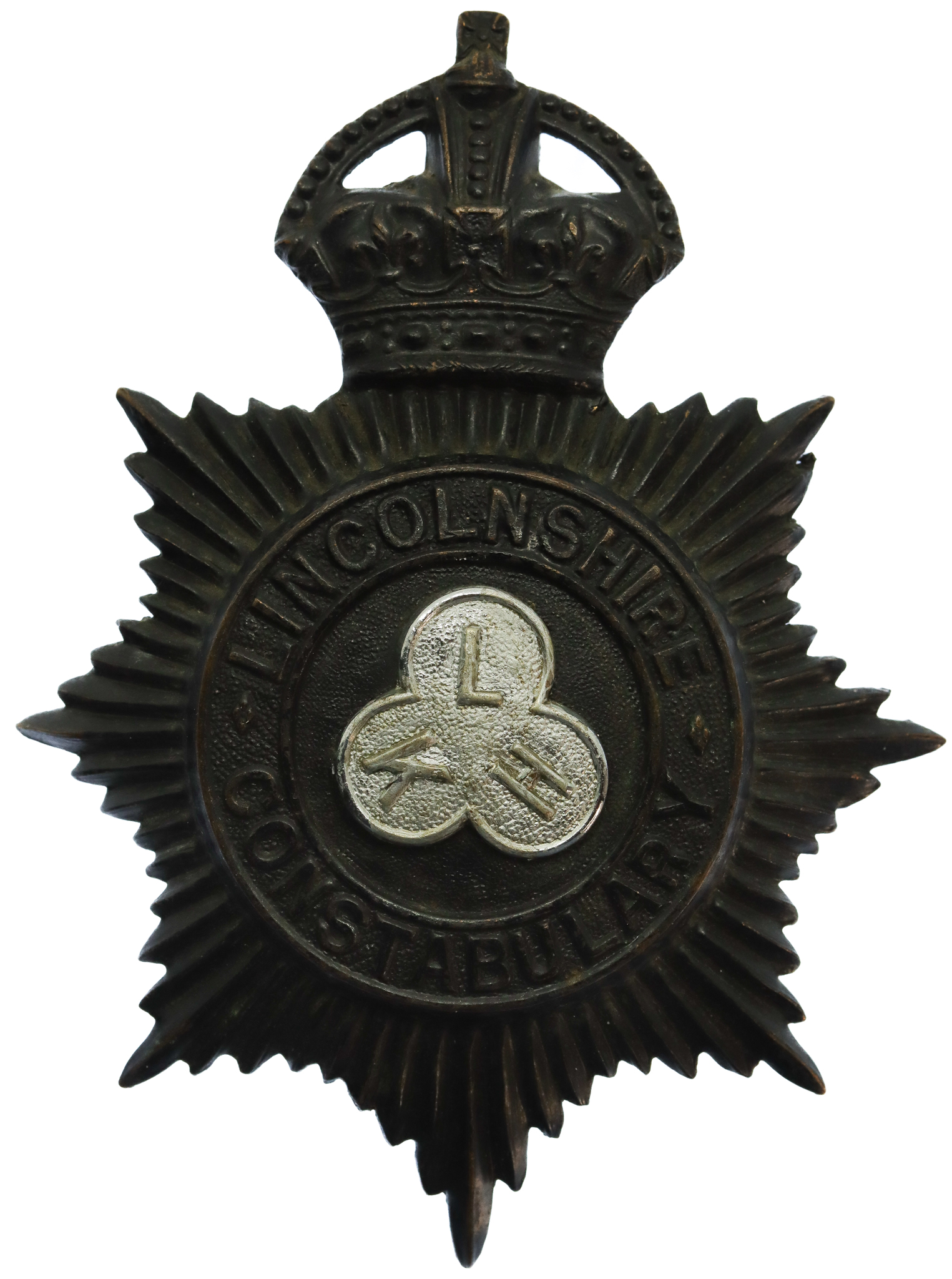 Lincolnshire Constabulary Night Helmet Plate - King's Crown