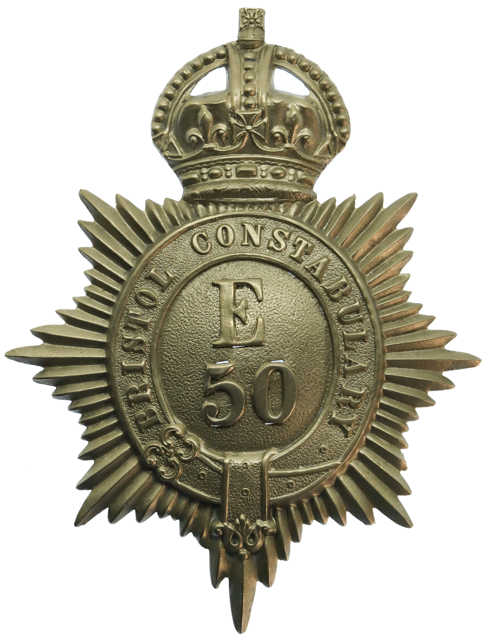 Bristol Constabulary White Metal Helmet Plate - King's Crown (E 50)