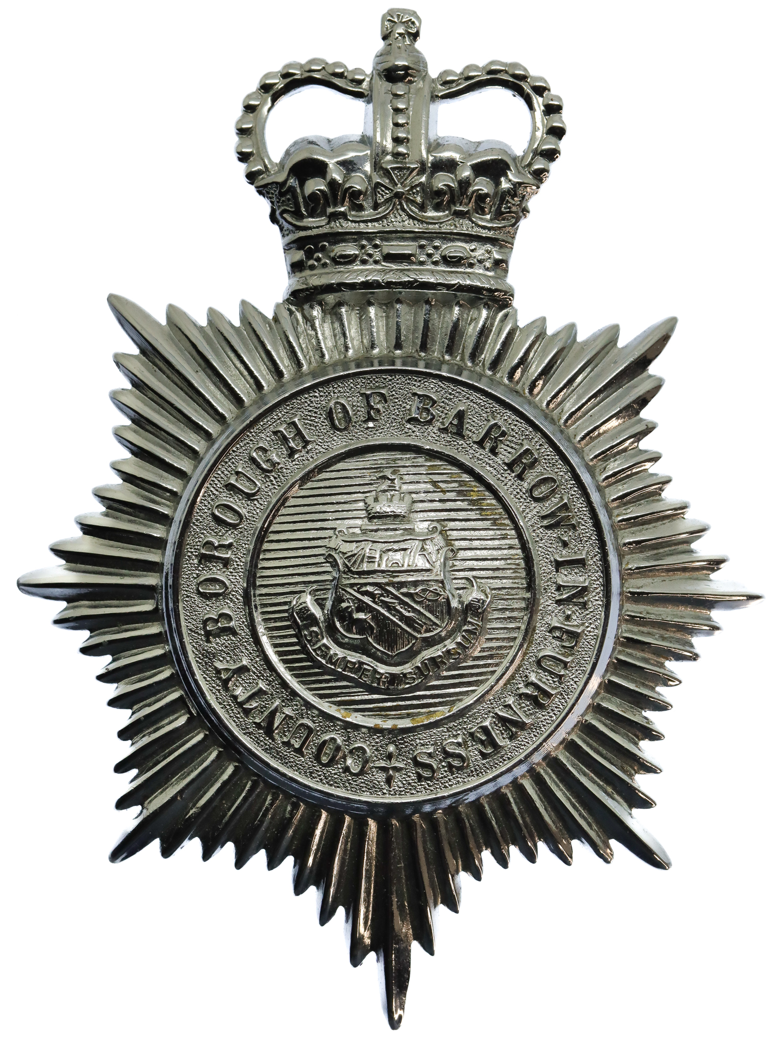 County Borough of Barrow-in-Furness Police Helmet Plate - Queen's Crown