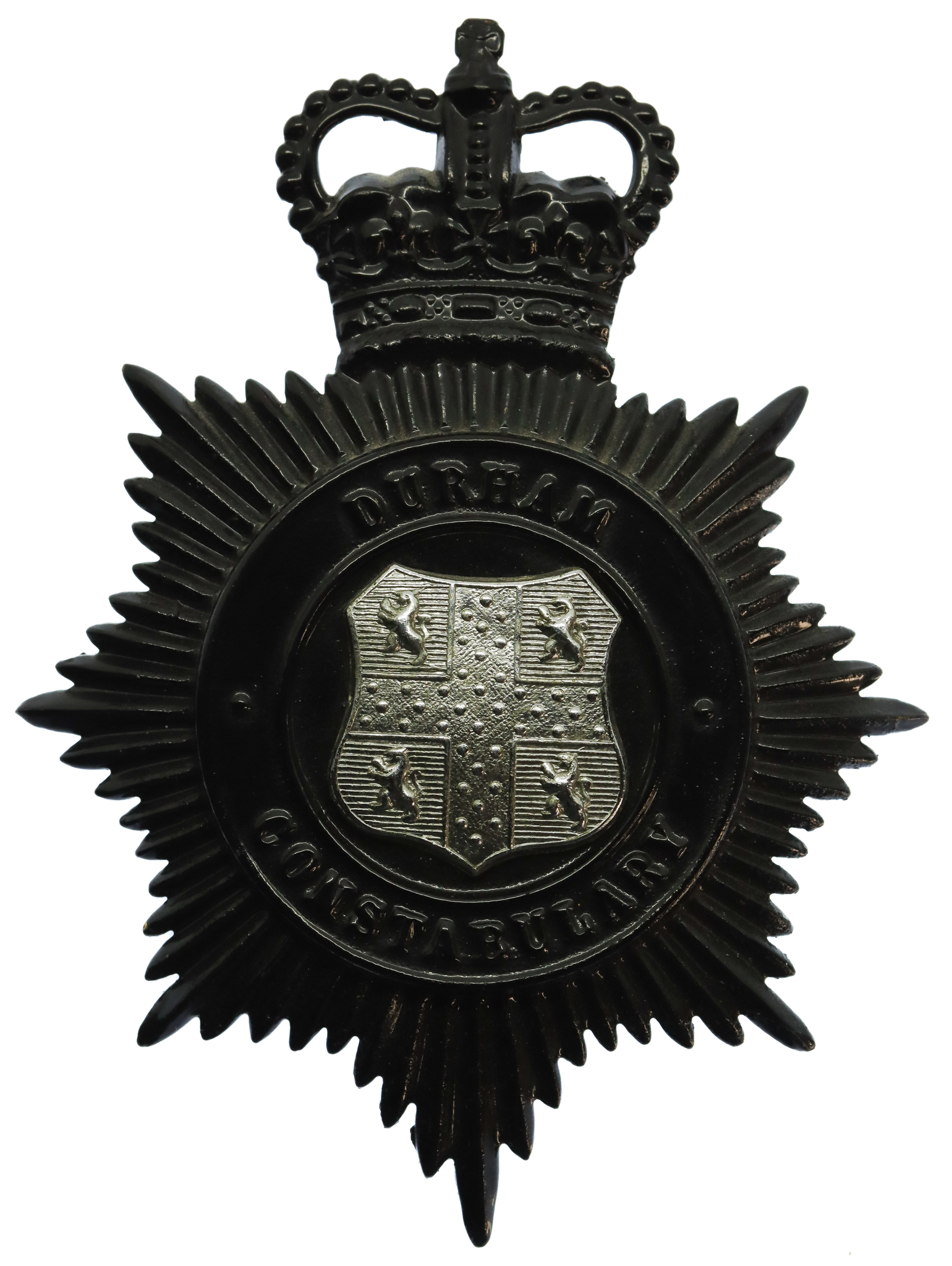Durham Constabulary Black Helmet Plate - Queen's Crown
