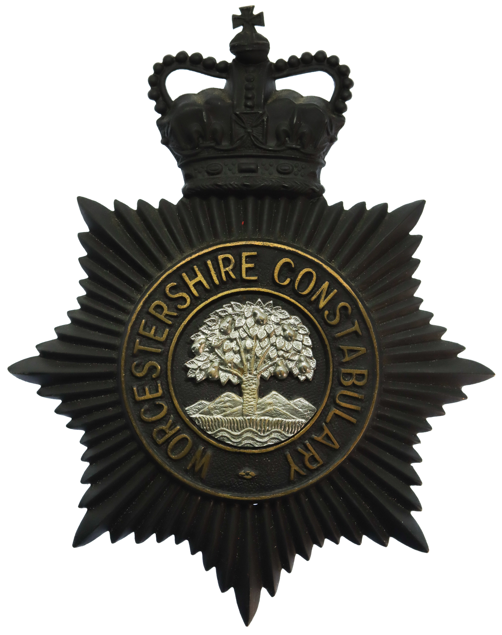 Worcestershire Constabulary Night Helmet Plate - Queen's Crown