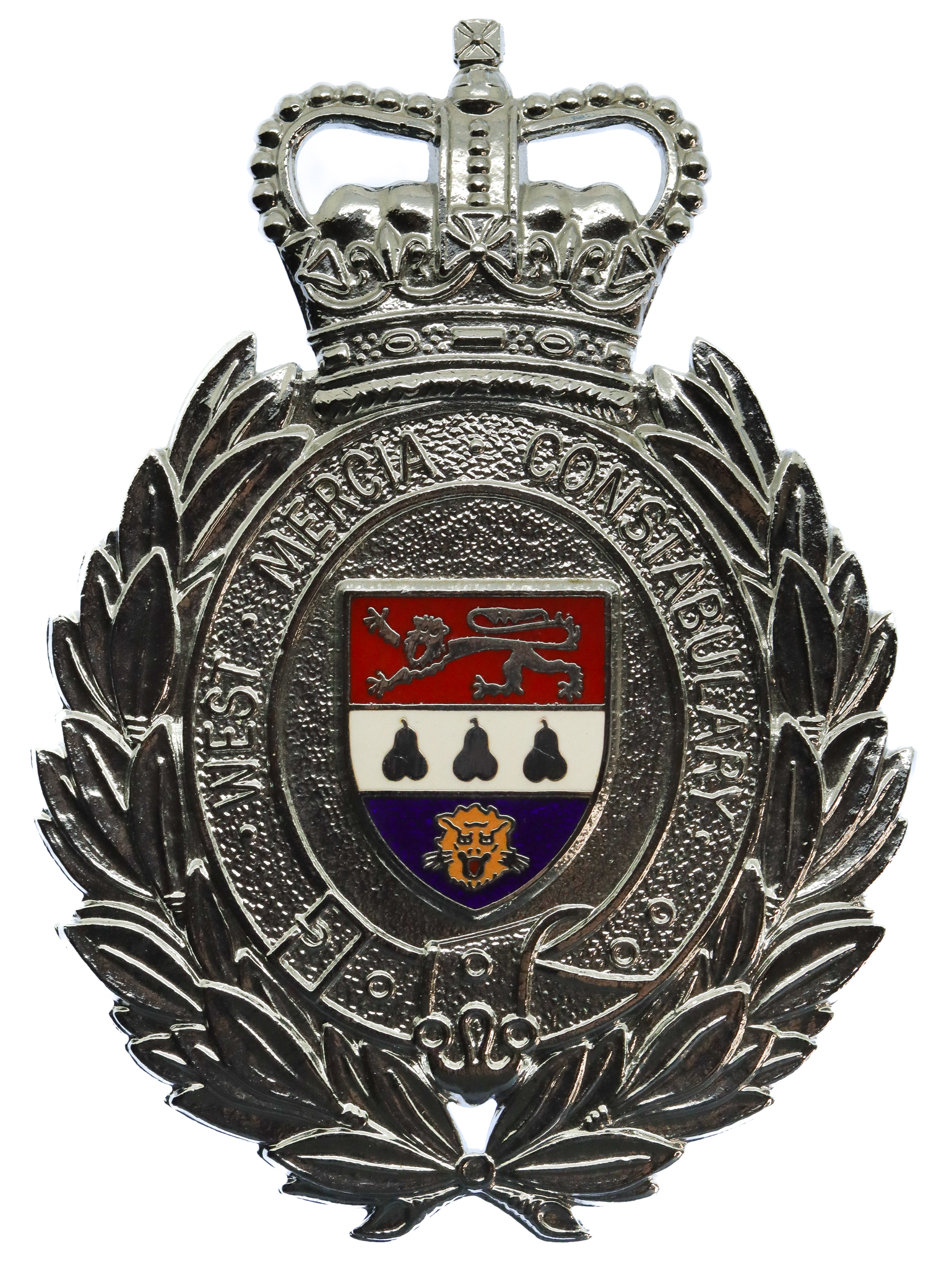 West Mercia Constabulary Enamelled Helmet Plate - Queen's Crown