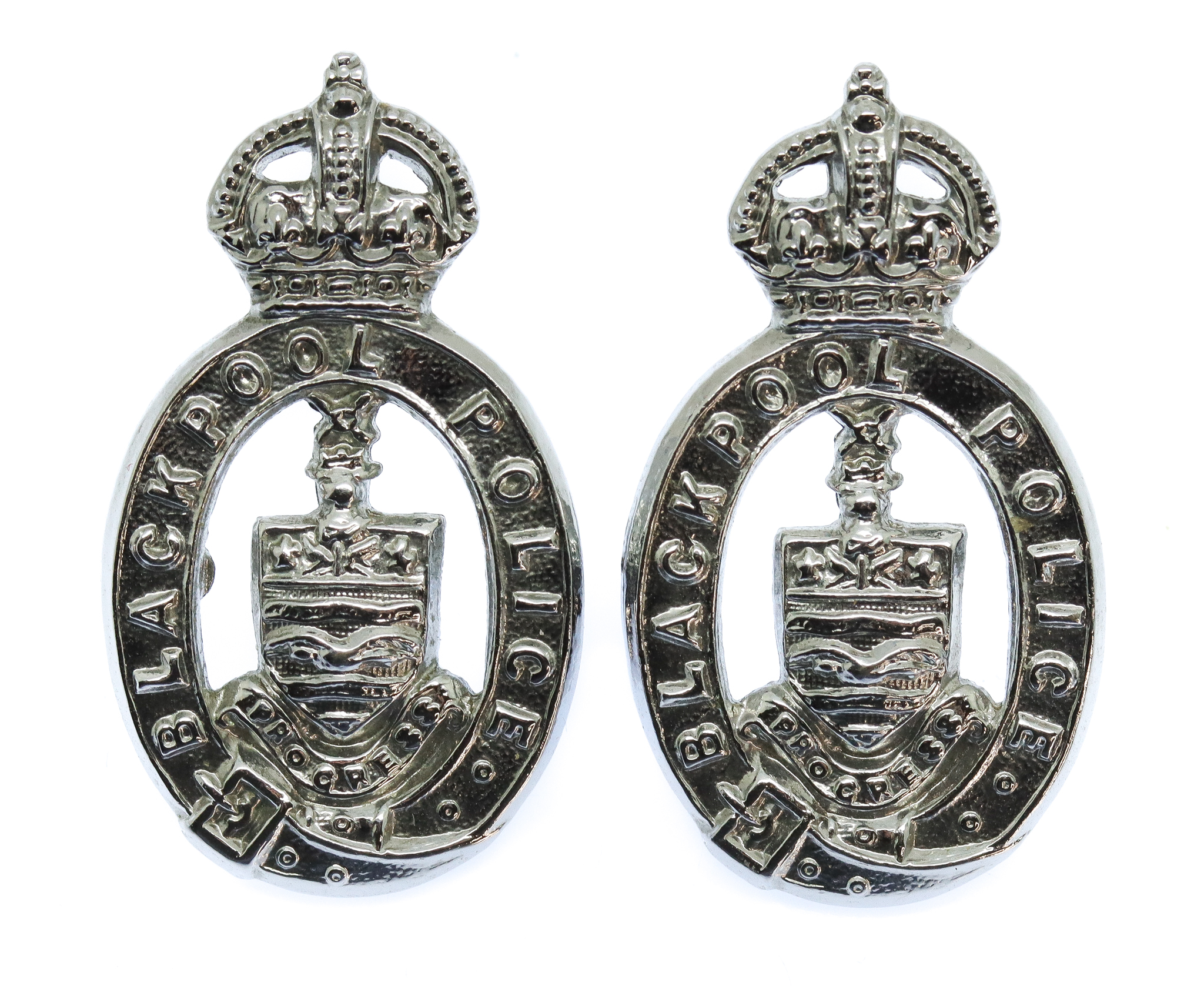 Pair of Blackpool Police Collar Badges - King's Crown