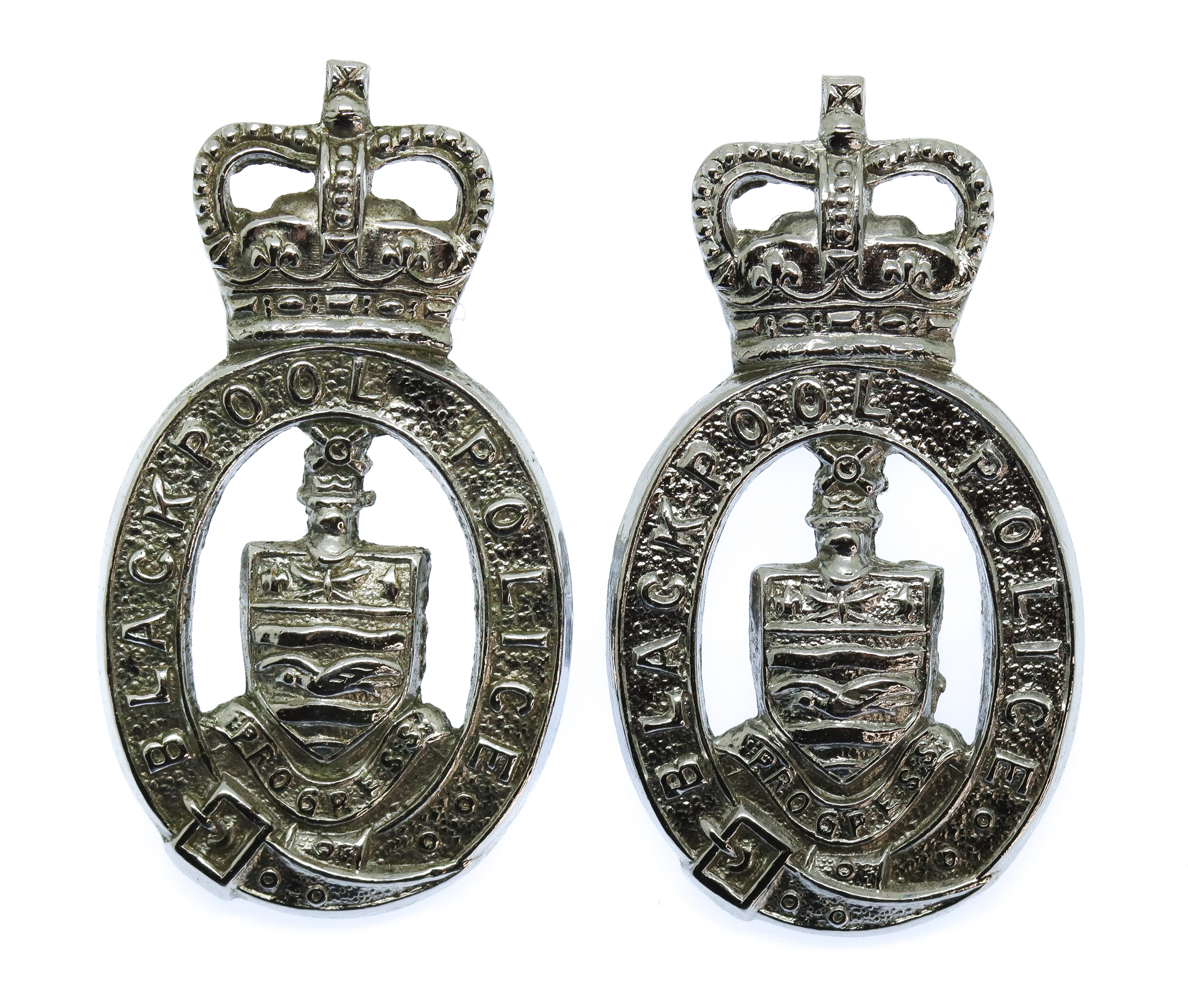 Pair of Blackpool Police Collar Badges - Queen's Crown
