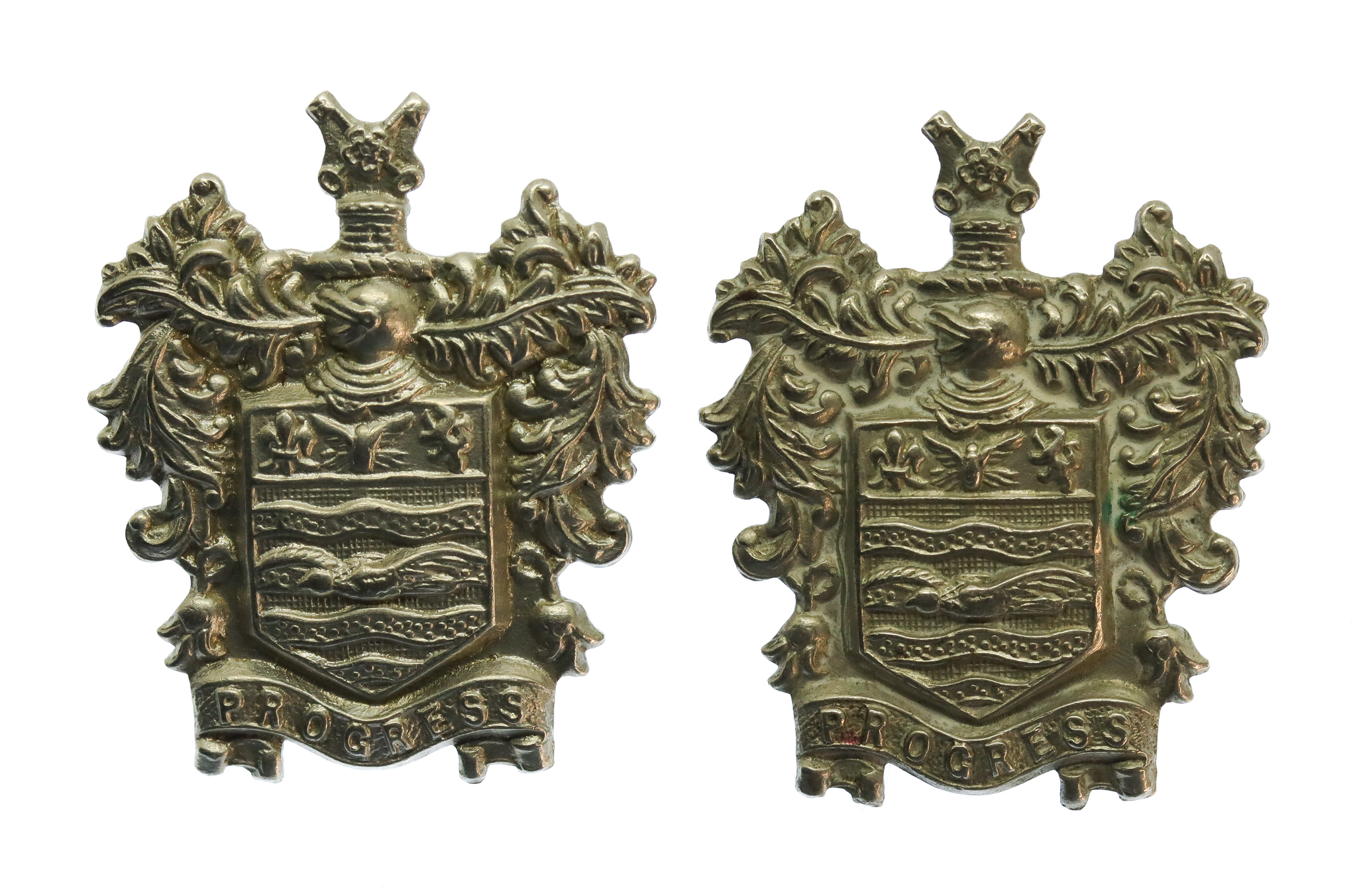 Pair of Blackpool Police White Metal Coat of  Arms Collar Badges