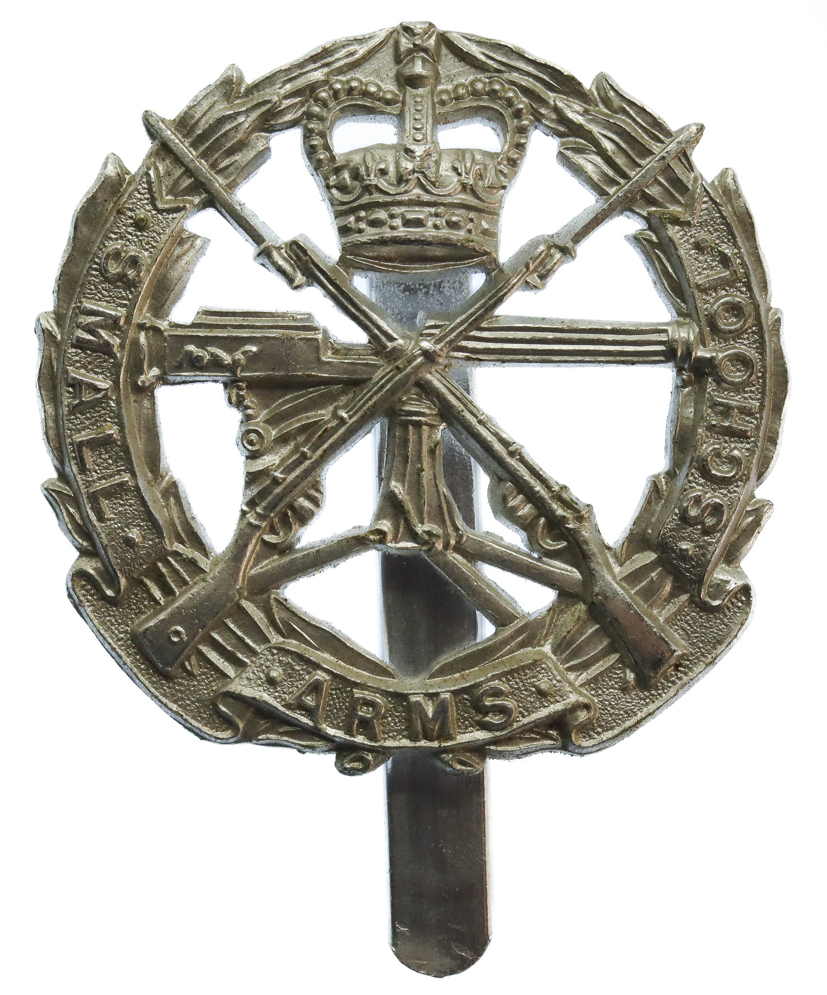 Small Arms School Corps Anodised (Staybrite) Cap Badge