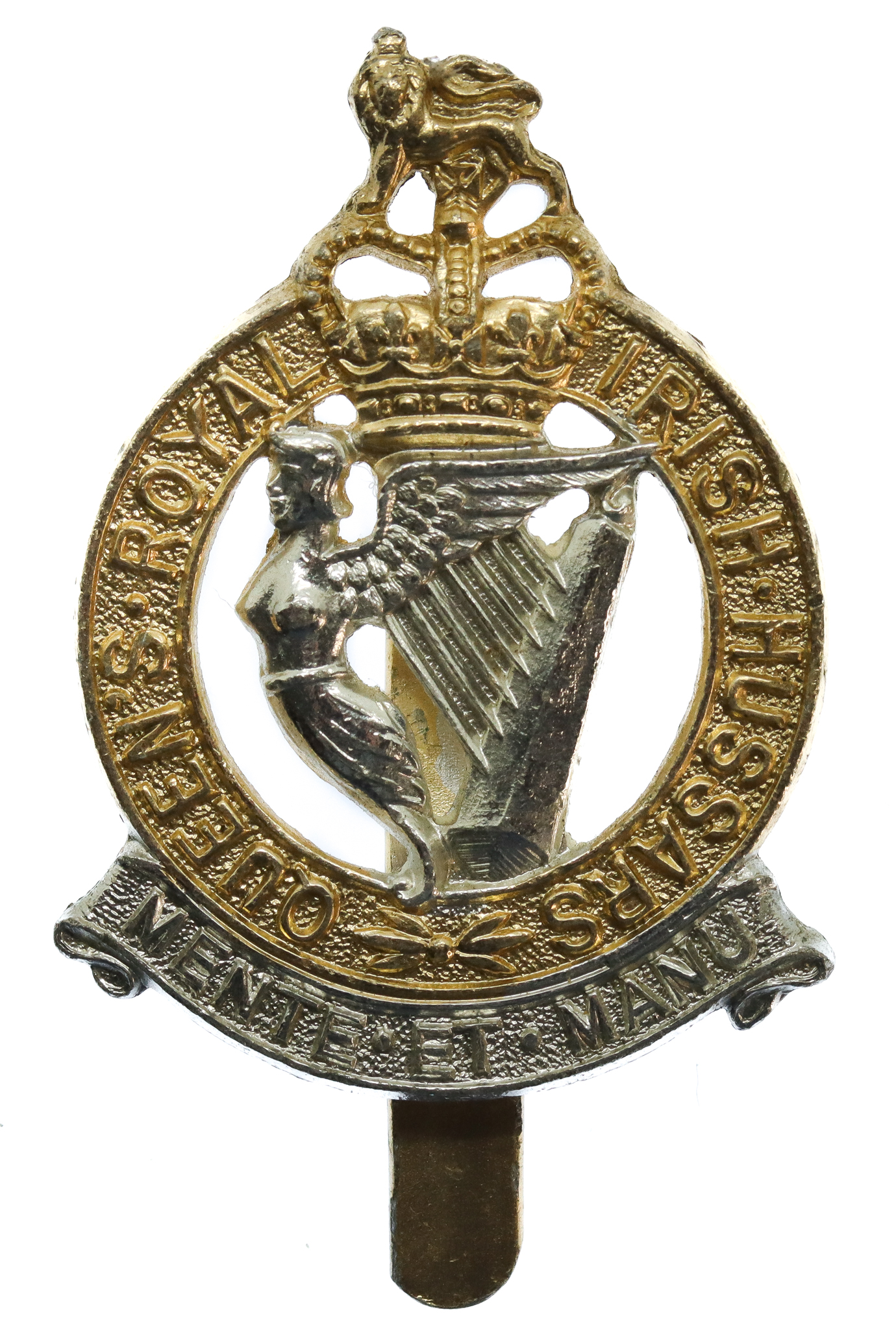 Queen's Royal Irish Hussars Anodised (Staybrite) Cap Badge - Queen's Crown (1st Pattern)