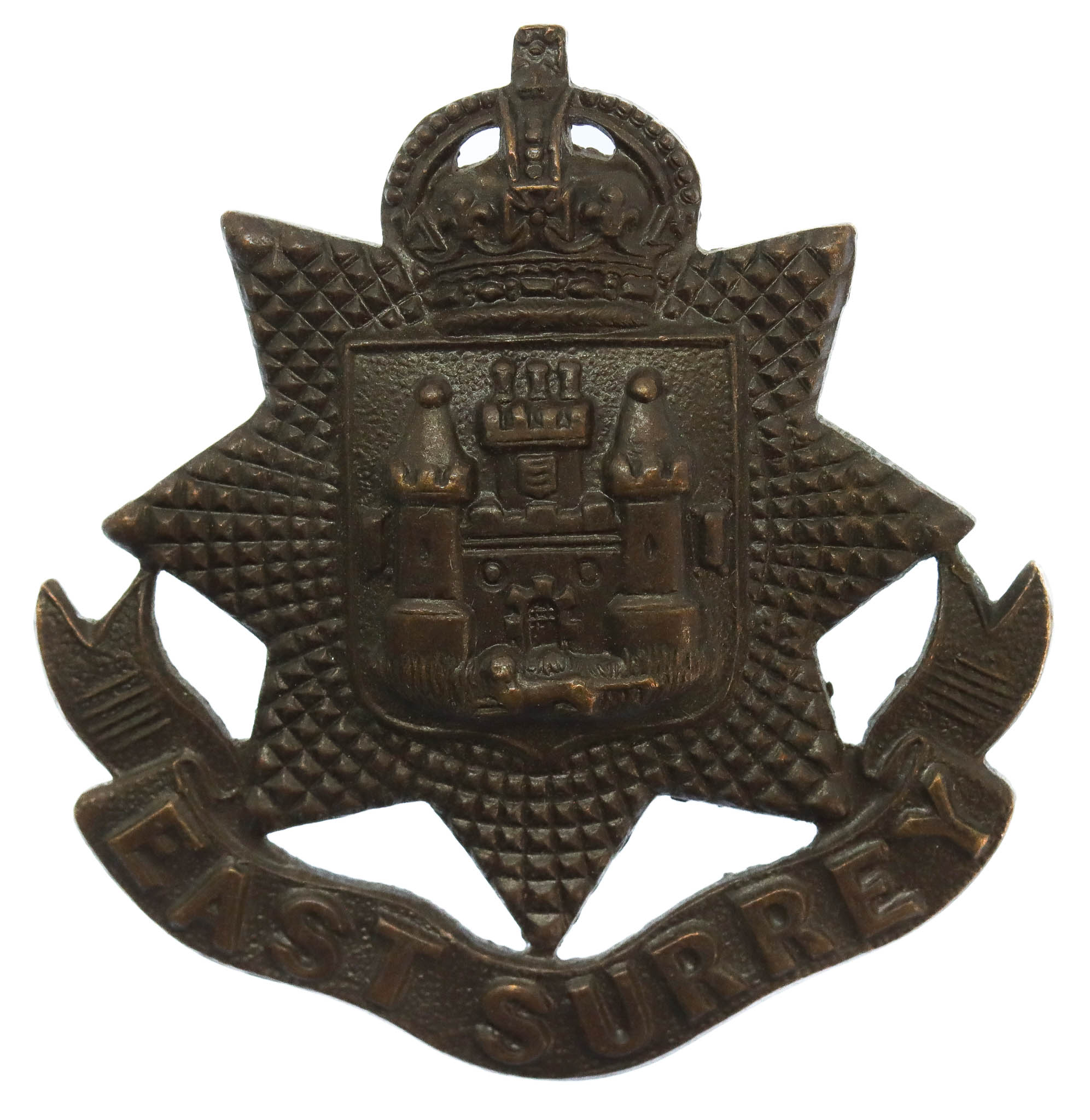 East Surrey Regiment Officer's Service Dress Cap Badge - King's Crown