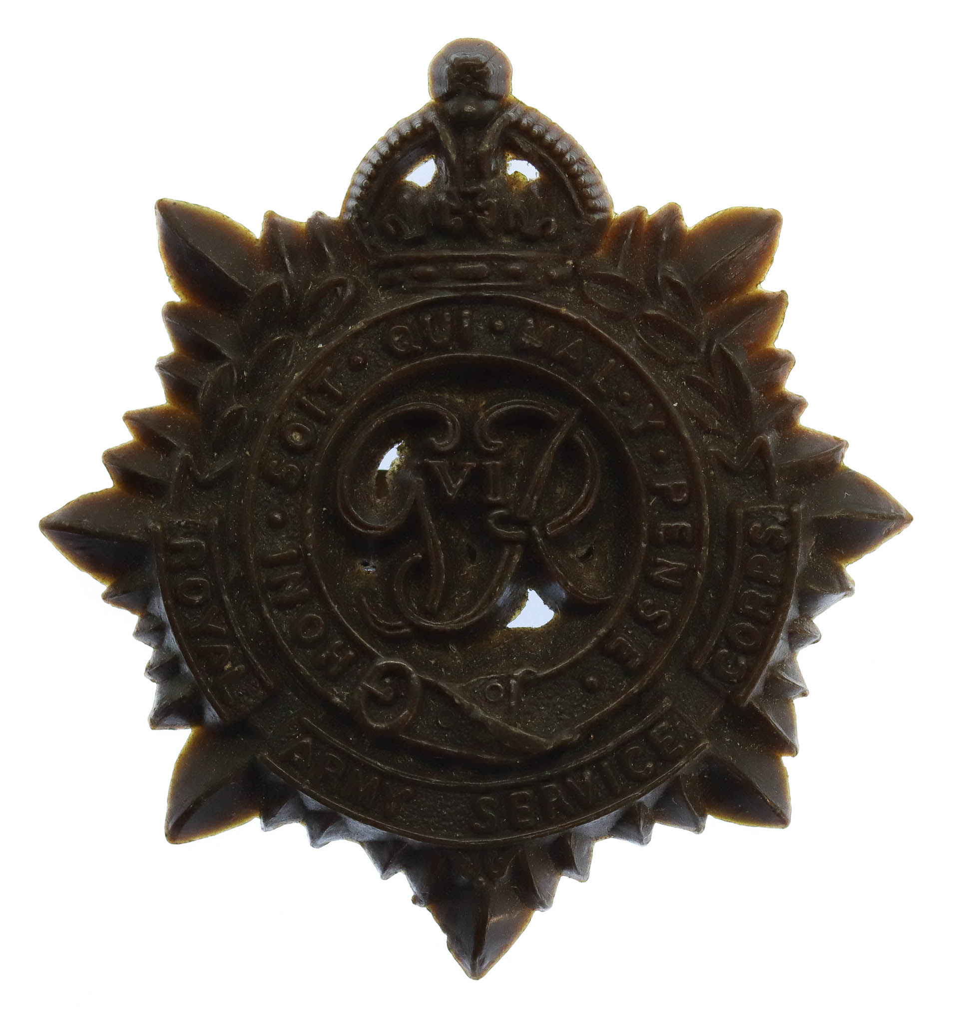 Royal Army Service Corps (R.A.S.C.) WW2 Plastic Economy Cap Badge 