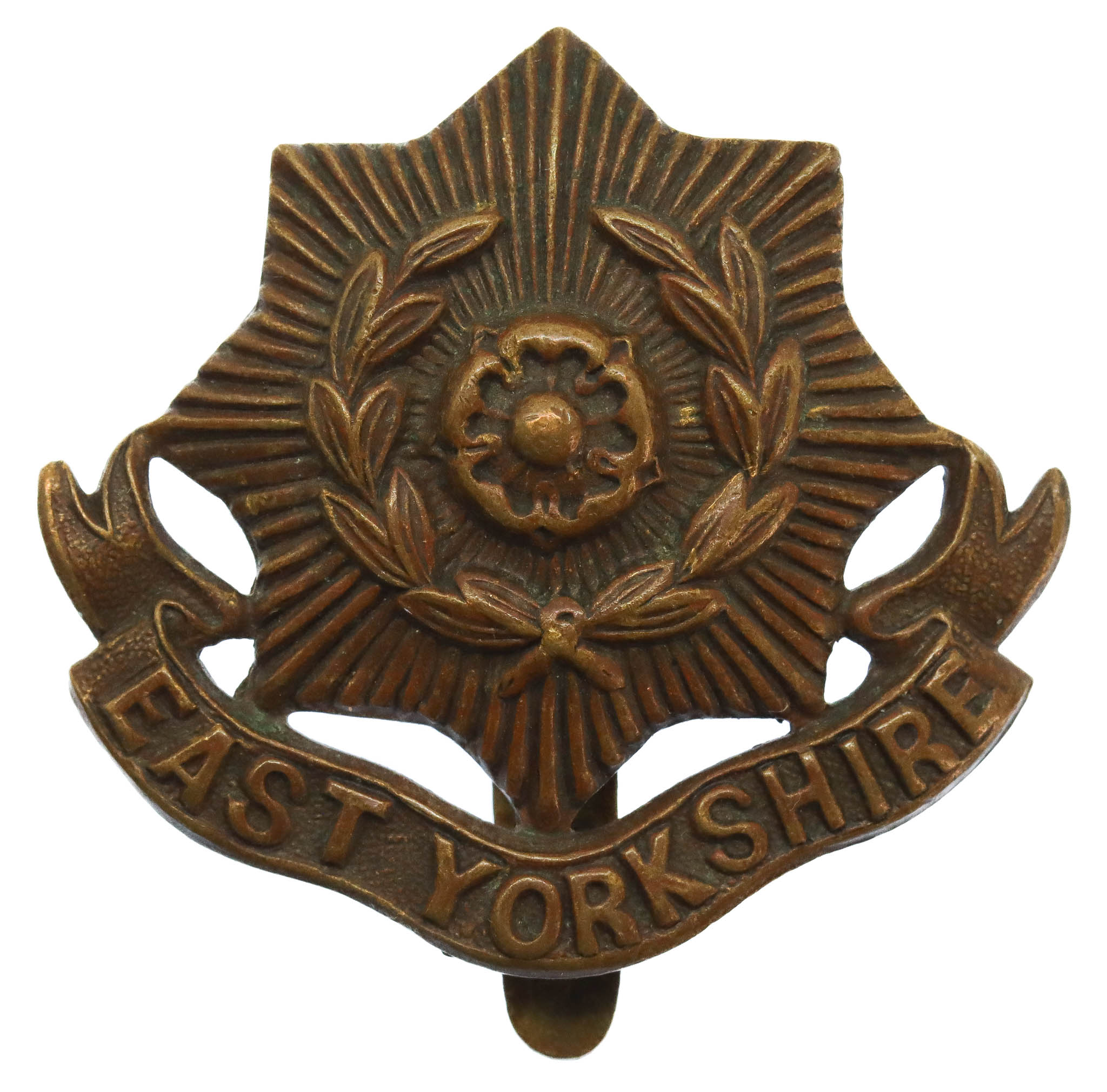 East Yorkshire Regiment WW1 All Brass Economy Cap Badge 