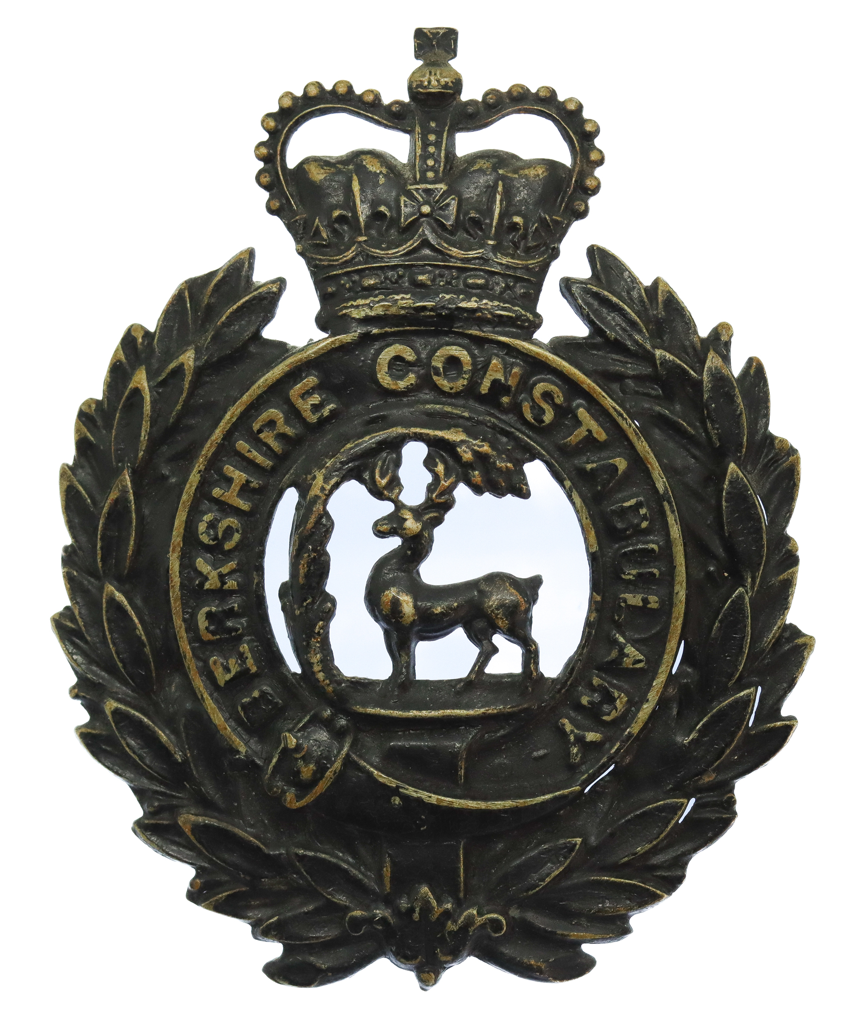Berkshire Constabulary Black Wreath Helmet Plate - Queen's Crown