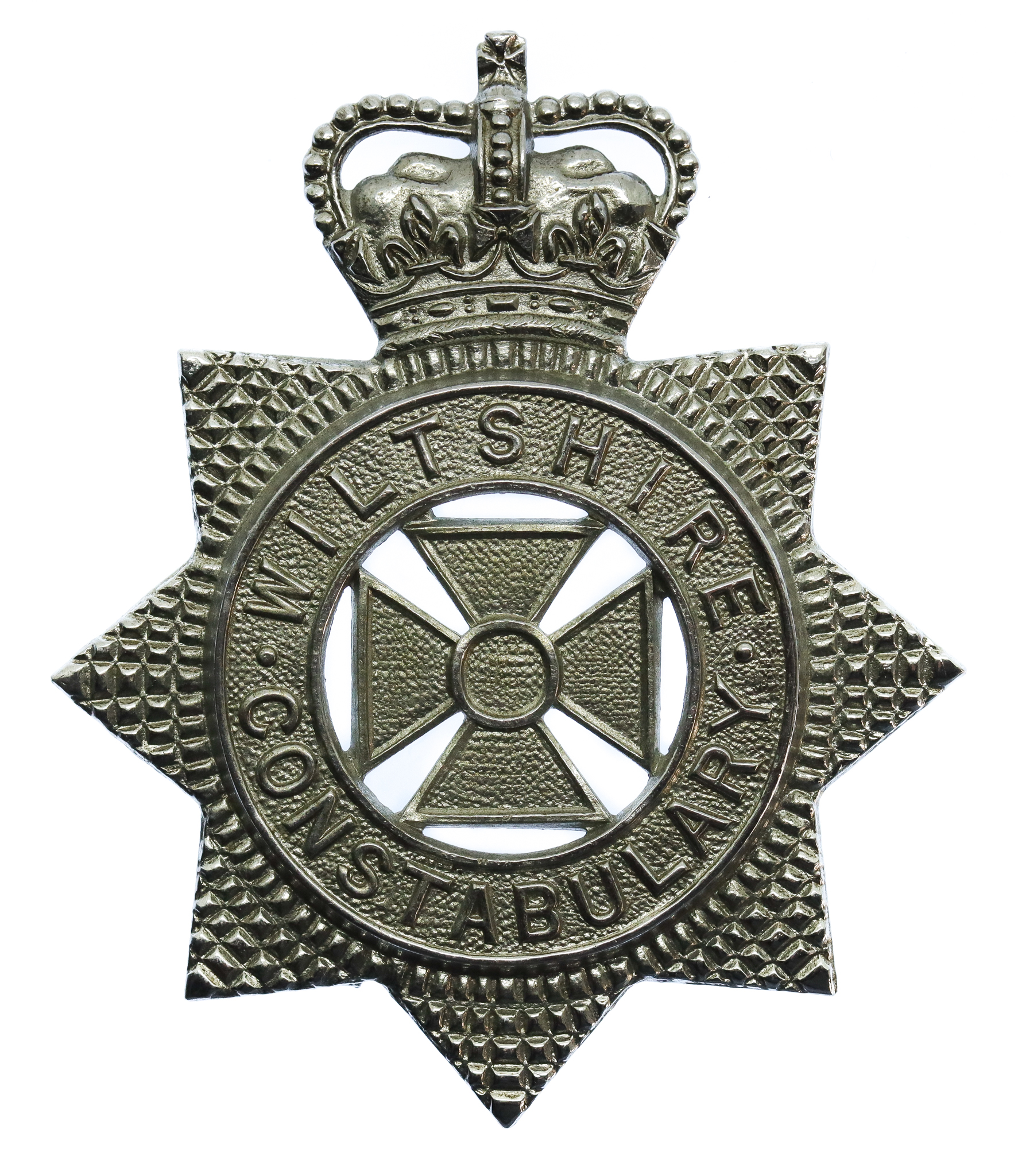 Wiltshire Constabulary Small Star Cap Badge/Helmet Plate - Queen's Crown