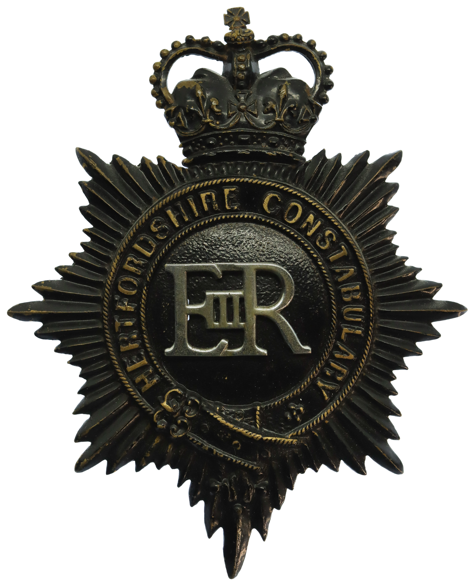 Hertfordshire Constabulary Night Helmet Plate - Queen's Crown