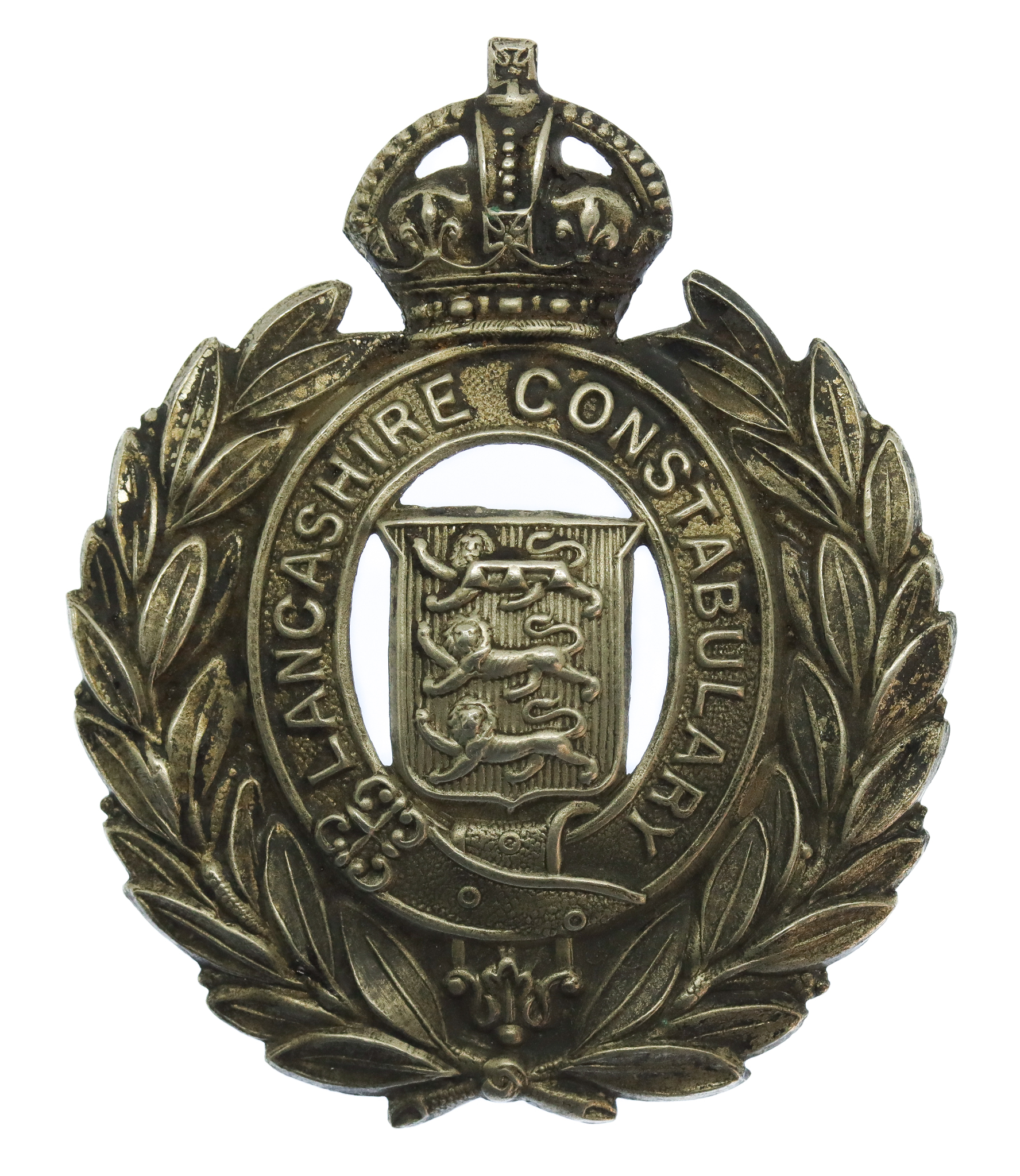 Lancashire Constabulary Small Wreath Helmet Plate - King's Crown