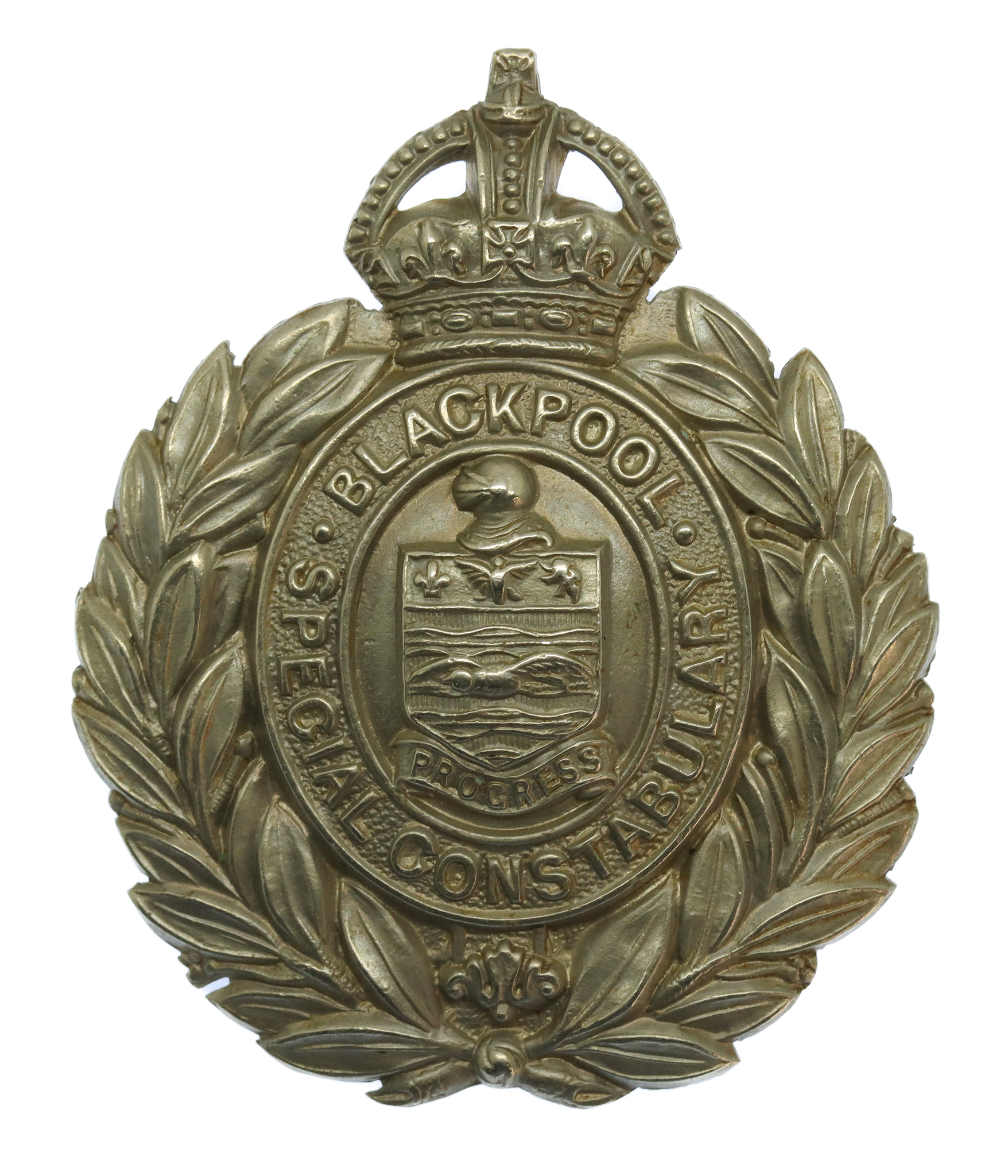 Blackpool Special Constabulary White Metal Wreath Cap Badge - King's Crown