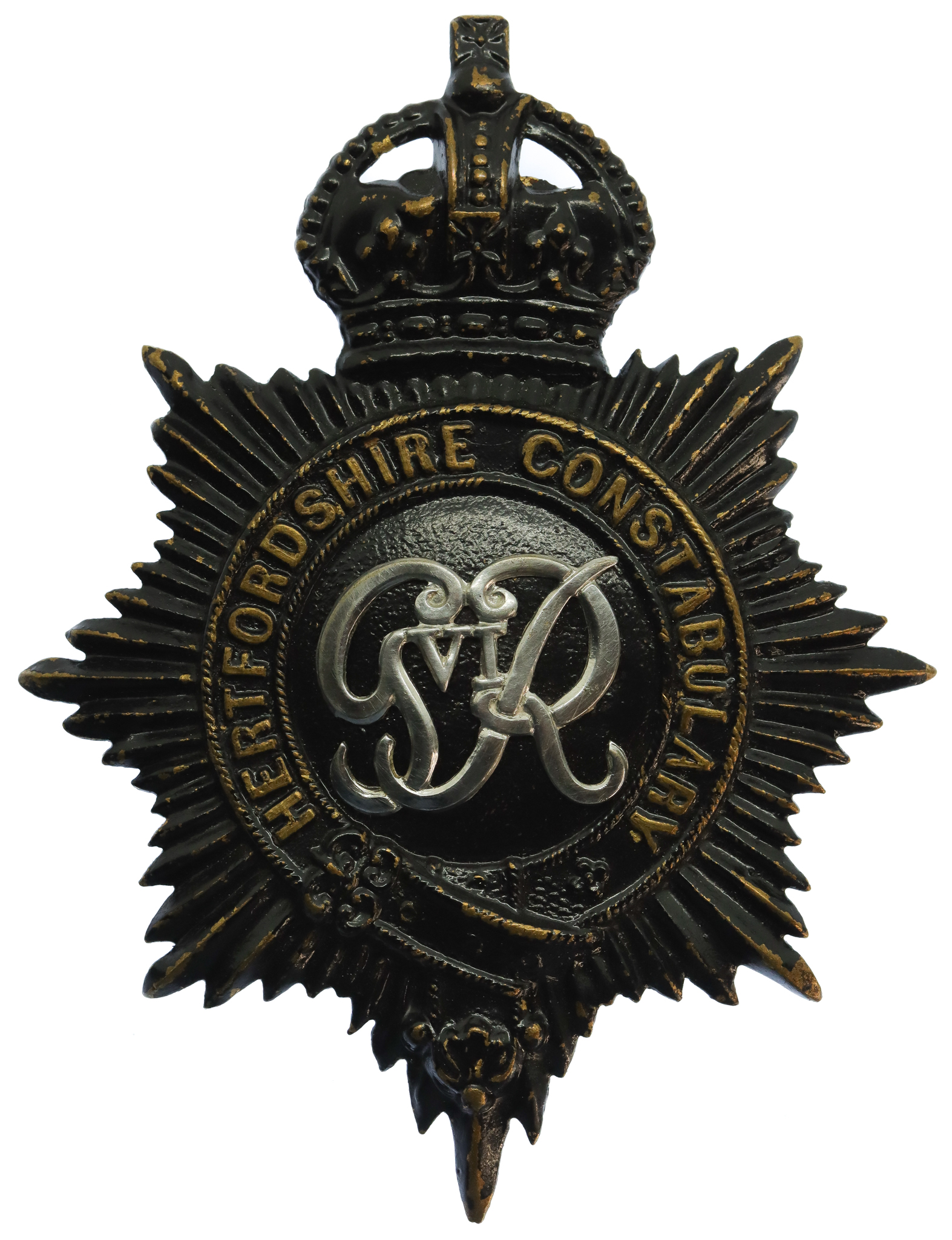 George VI Hertfordshire Constabulary Black Helmet Plate