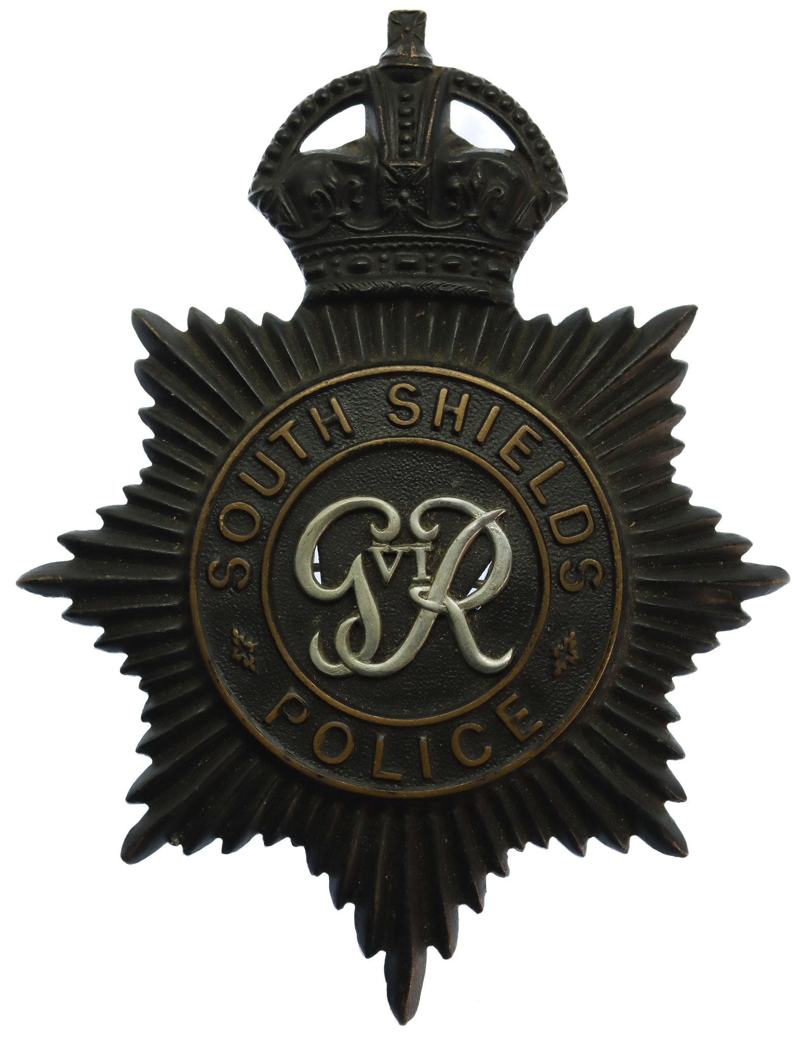 George VI South Shields Police Black Helmet Plate