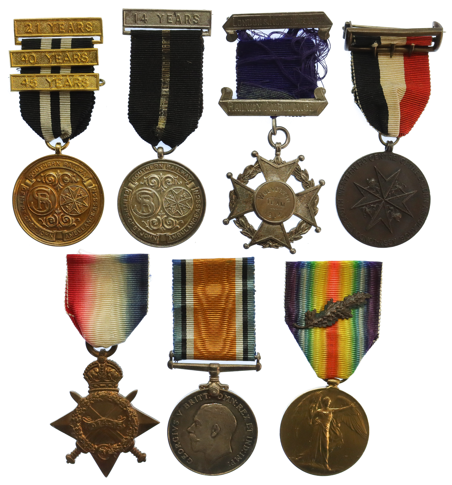 WW1 Mentioned in Despatches 1914-15 Star Medal Trio & St. John Ambulance Railway Medal Group of Seven Inc. 9ct Gold Medal - Pte. W.G. Read, Wiltshire Regiment