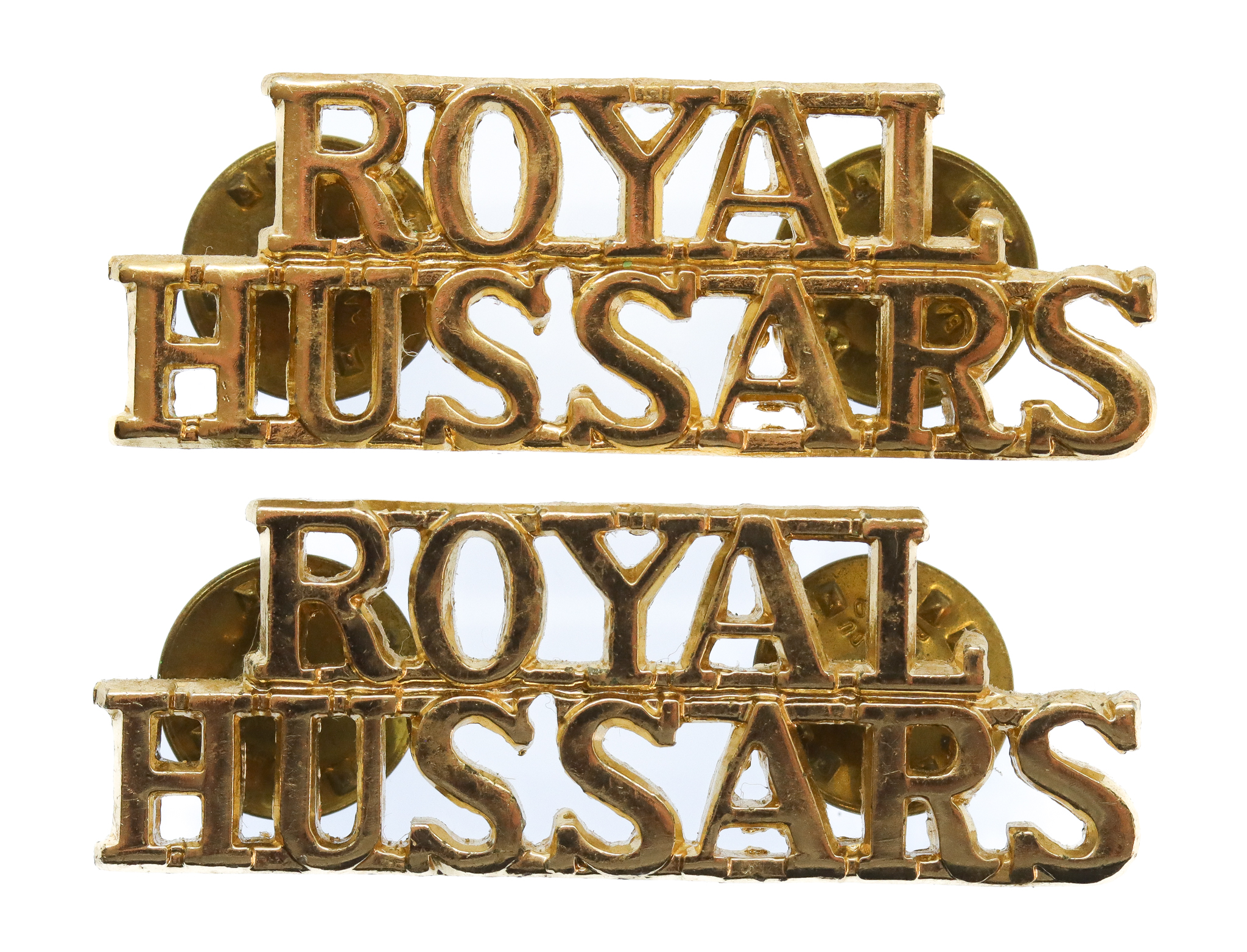 Pair of Royal Hussars (ROYAL/HUSSARS) Anodised (Staybrite) Shoulder Titles