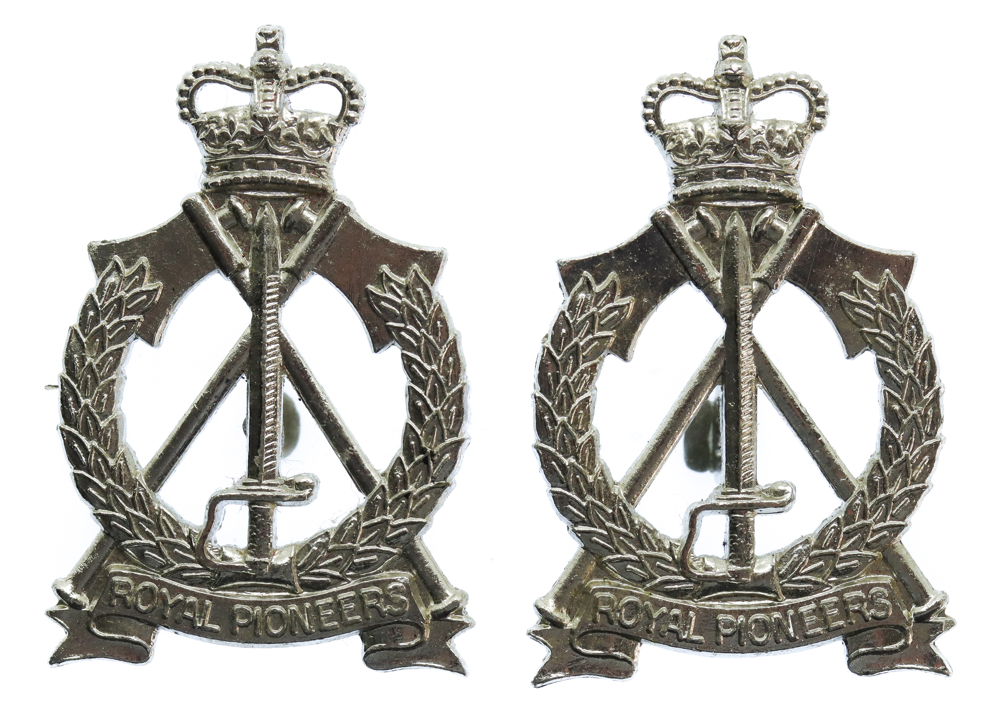 Pair of Royal Pioneer Corps Anodised (Staybrite) Collar Badges