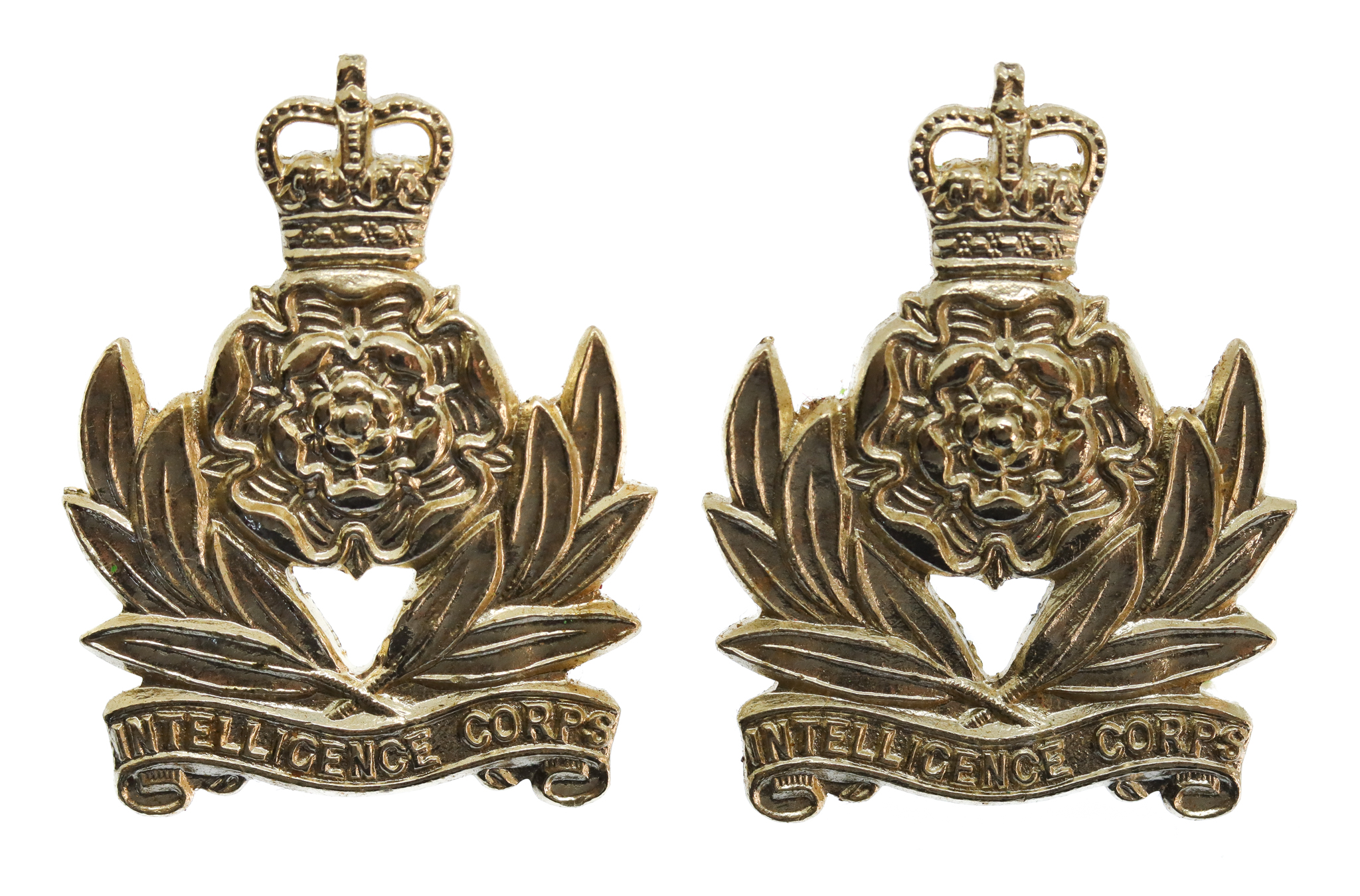 Pair of Intelligence Corps Anodised (Staybrite) Collar Badges