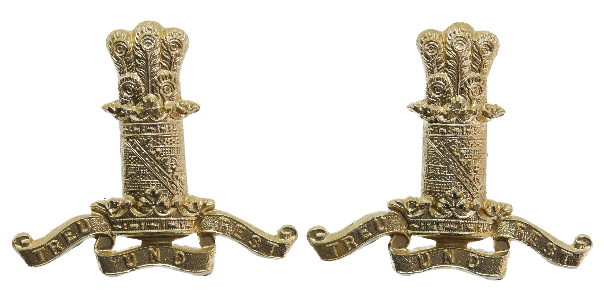Pair of 11th Hussars Anodised (Staybrite) Collar Badges