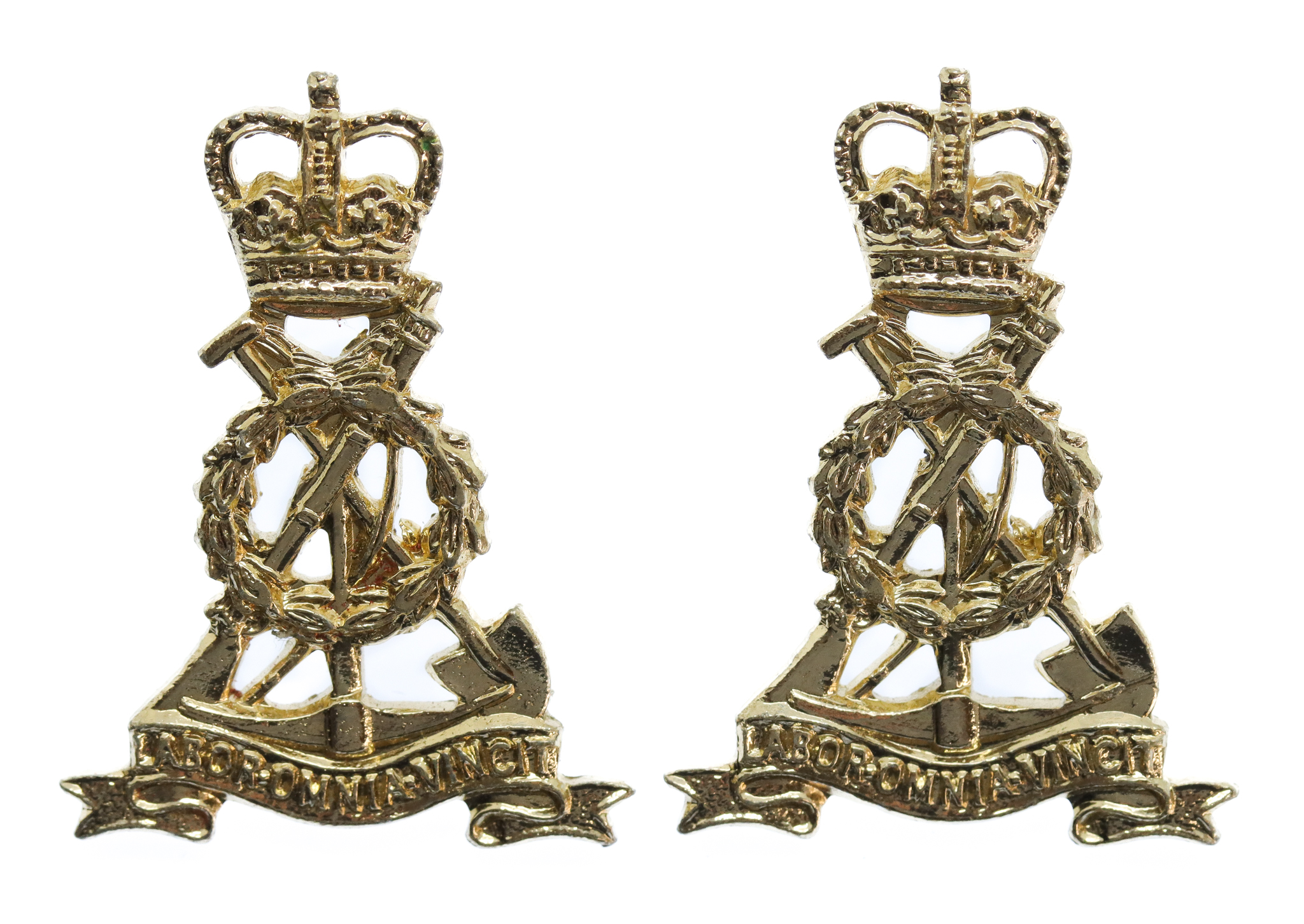 Pair of Pioneer Corps Anodised (Staybrite) Collar Badges