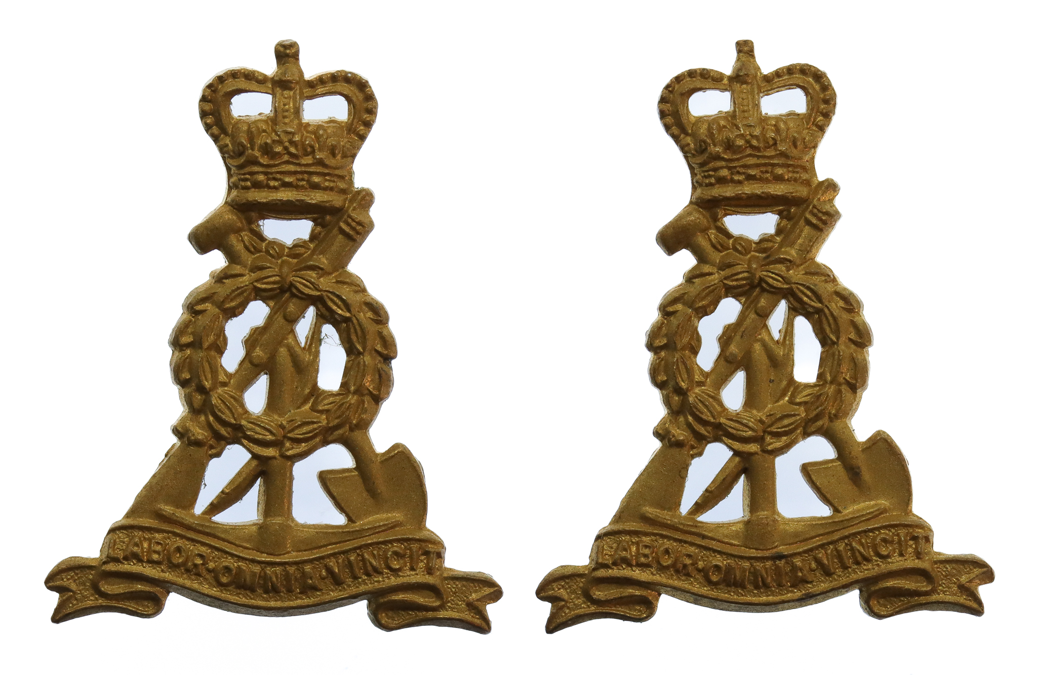 Pair of Pioneer Corps Collar Badges - Queen's Crown
