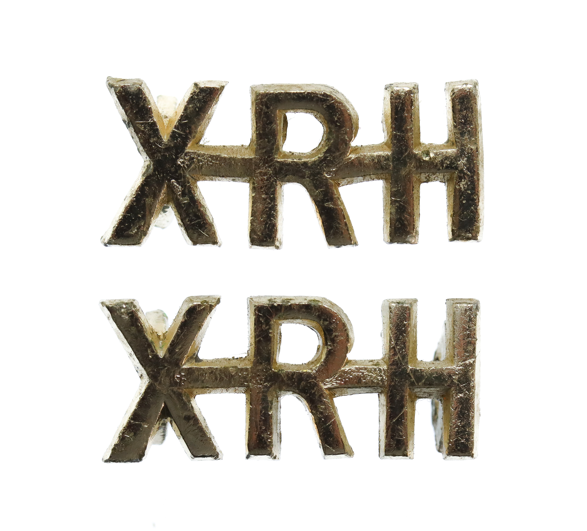 Pair of 10th Royal Hussars (XRH) Anodised (Staybrite) Shoulder Titles