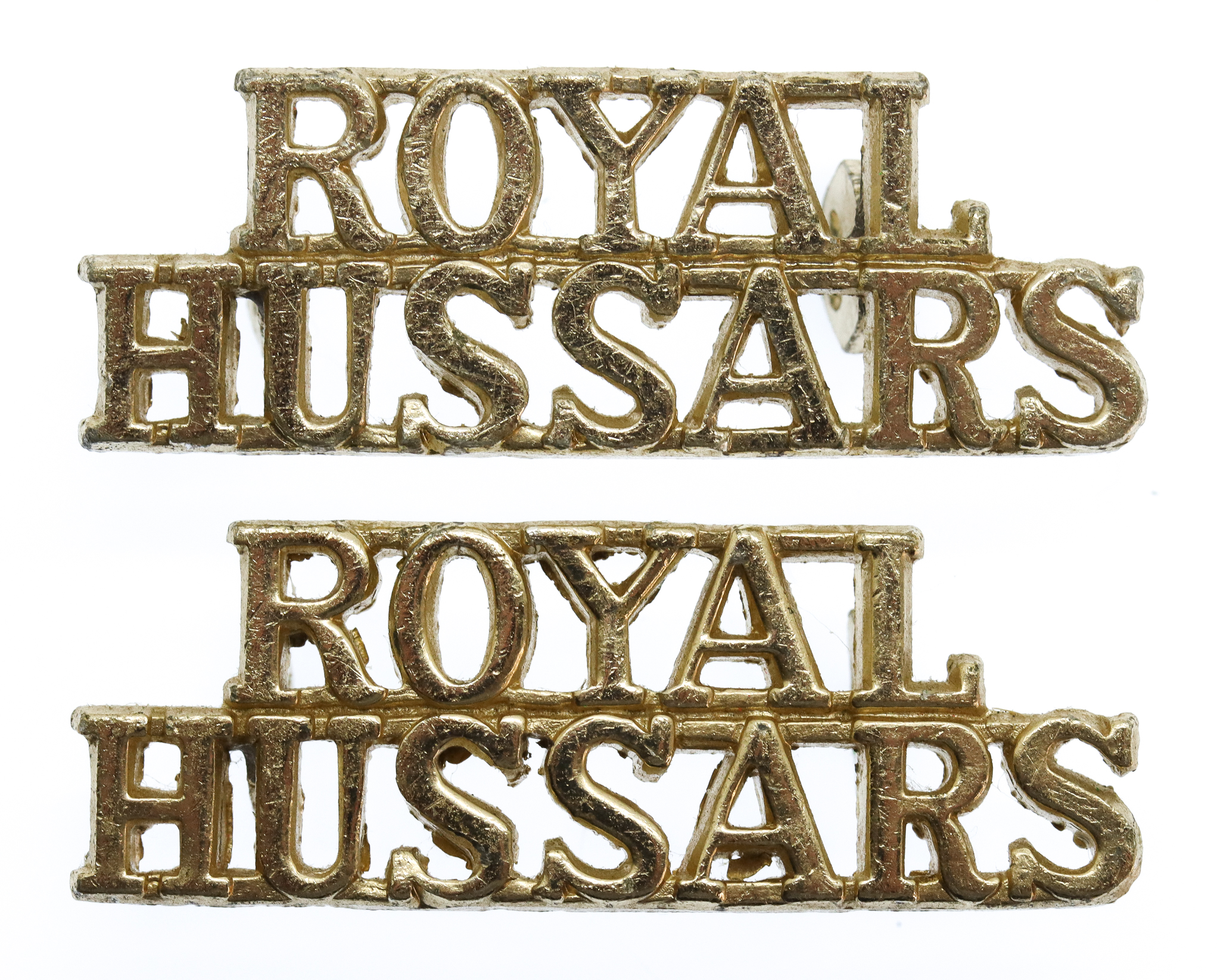 Pair of Royal Hussars (ROYAL/HUSSARS) Anodised (Staybrite) Shoulder Titles