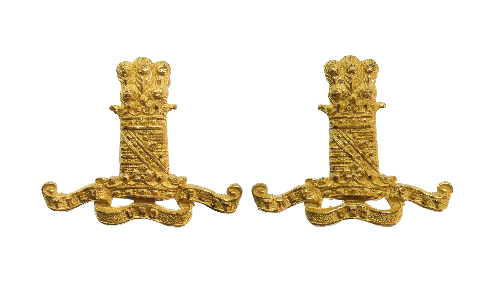 Pair of 11th Hussars Officer's Gilt Mess Dress Collar Badges 