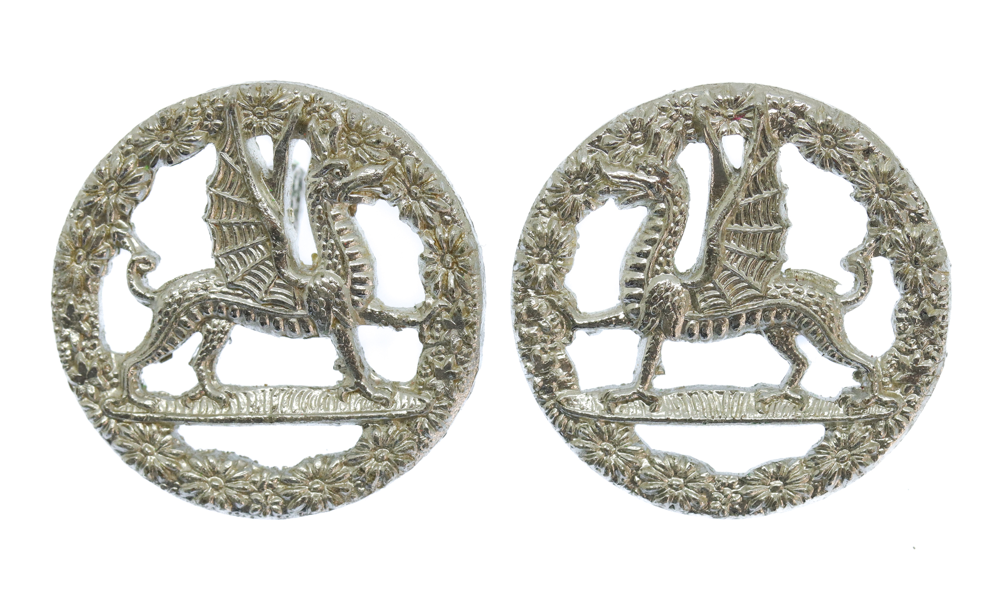 Pair of Royal Regiment of Wales Anodised (Staybrite) Collar Badges 