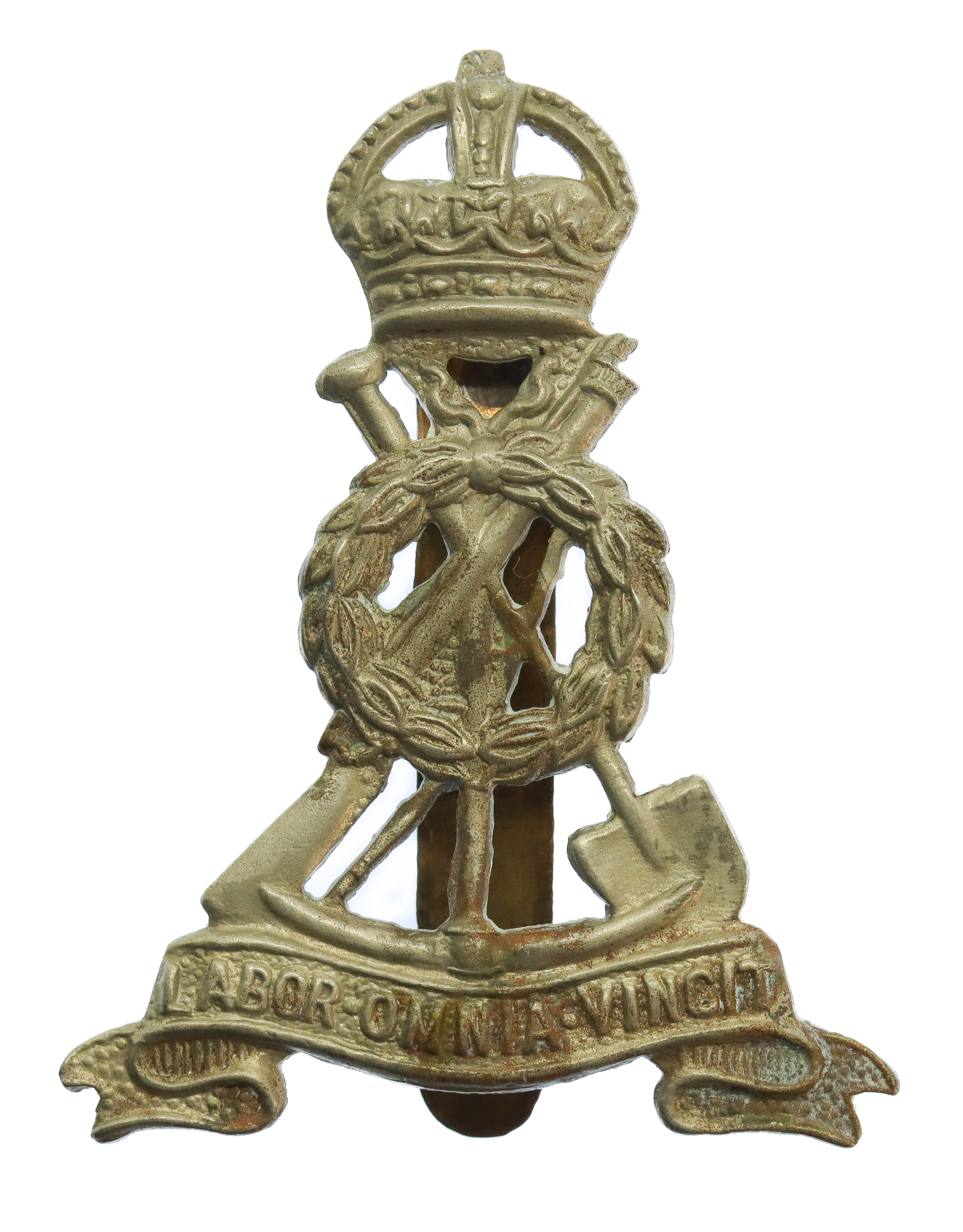 Royal Pioneer Corps White Metal Cap Badge - King's Crown