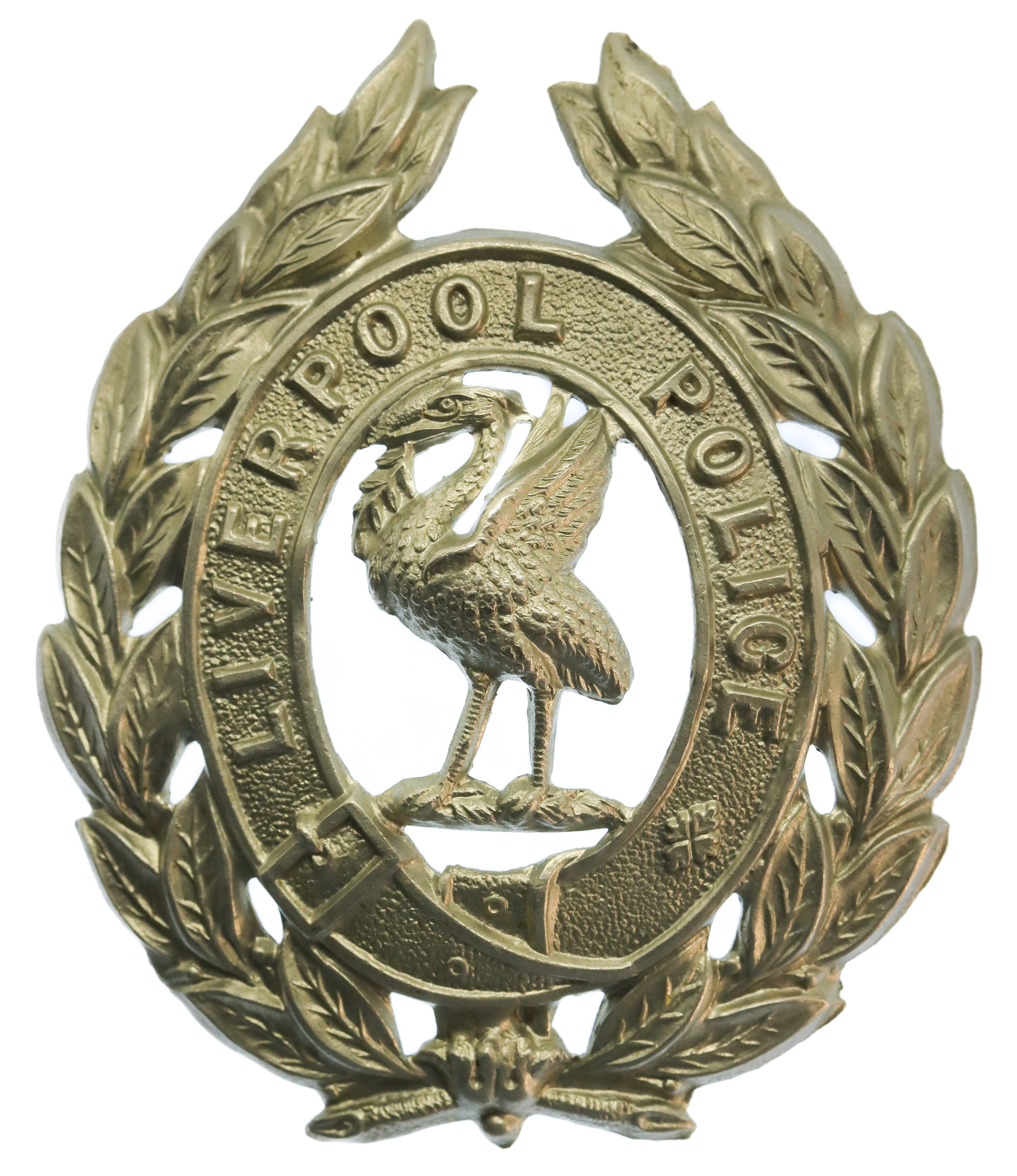 Liverpool City Police White Metal Wreath Helmet Plate 