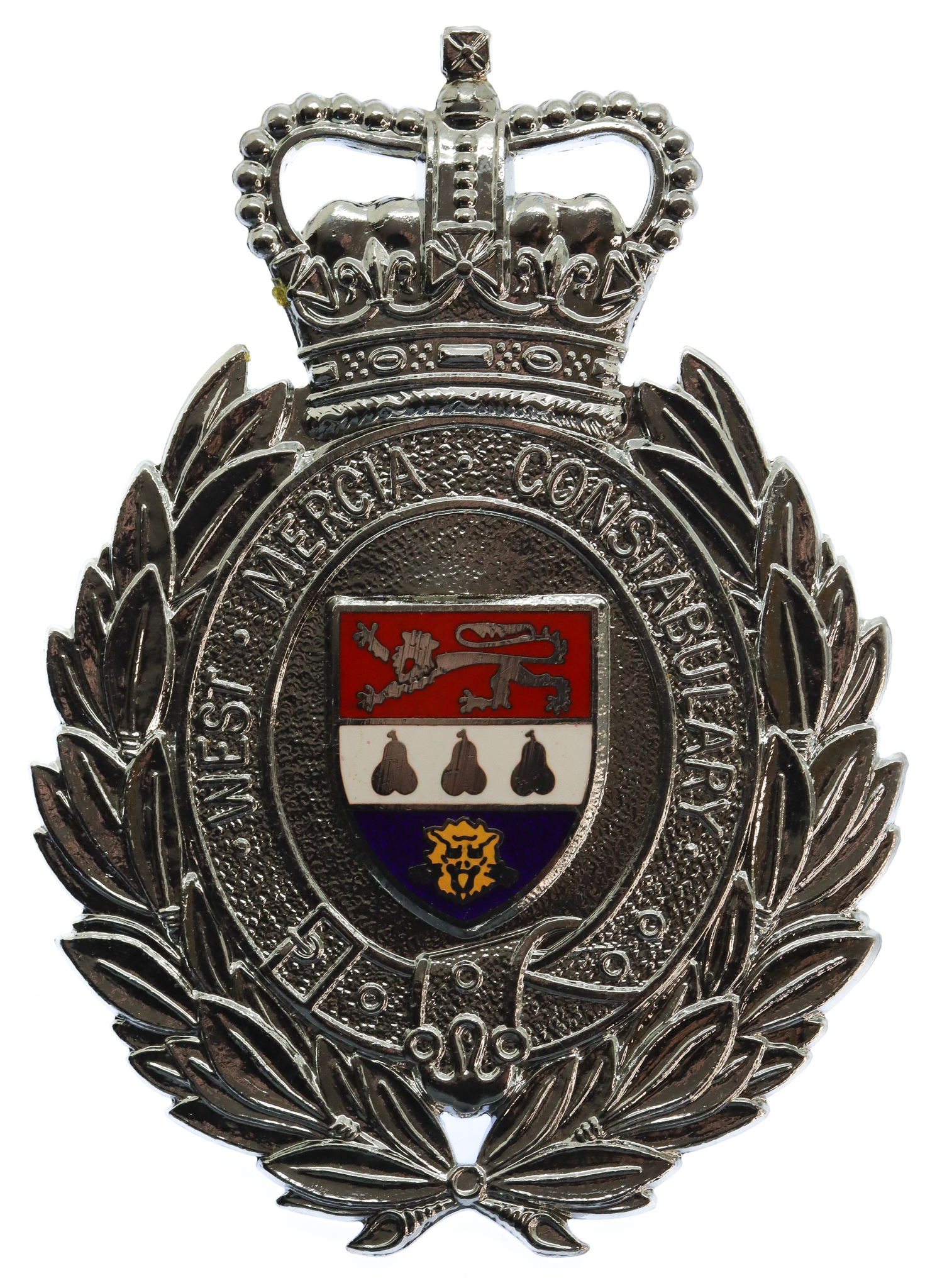 West Mercia Constabulary Enamelled Helmet Plate - Queen's Crown