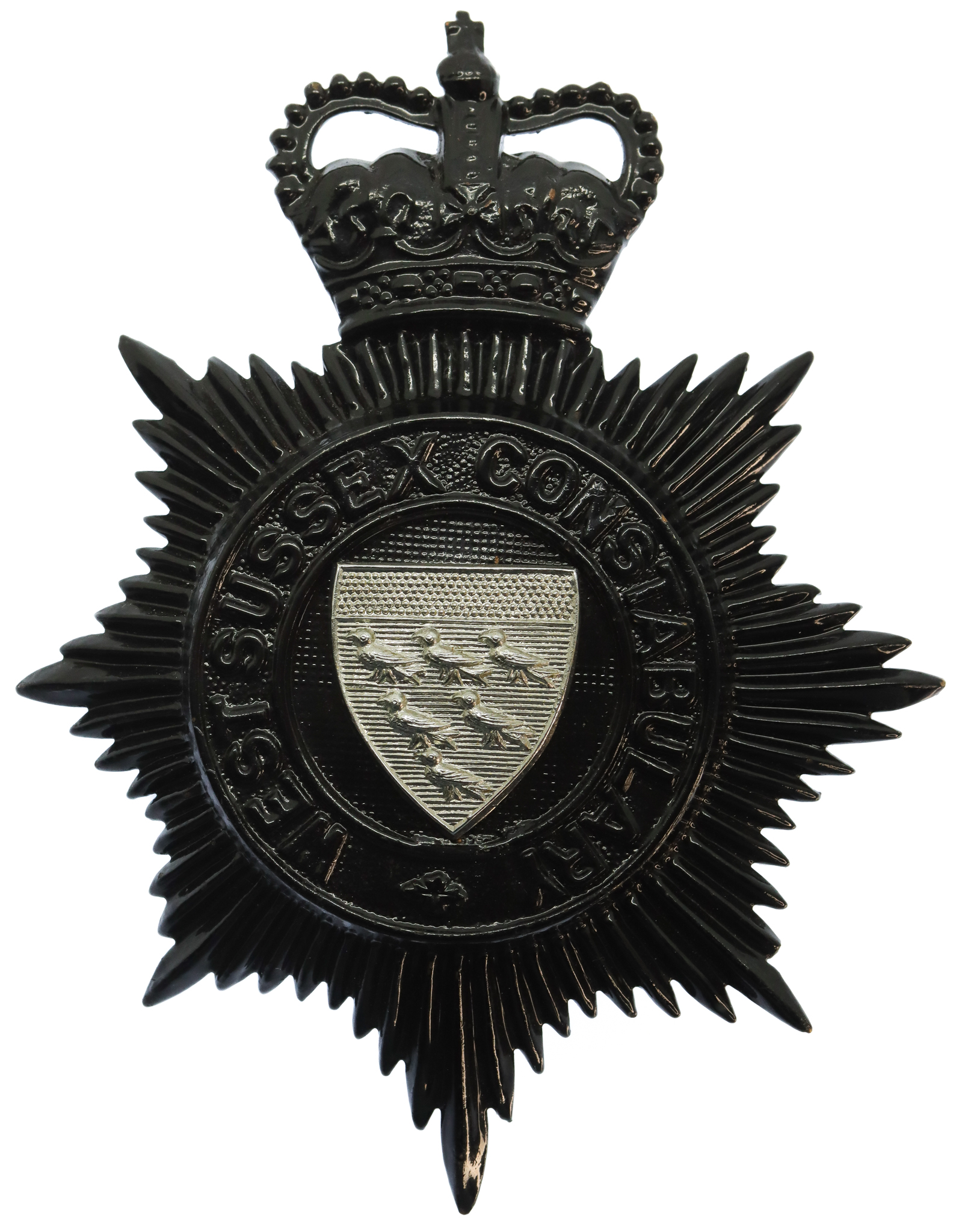 West Sussex Constabulary Night Helmet Plate - Queen's Crown