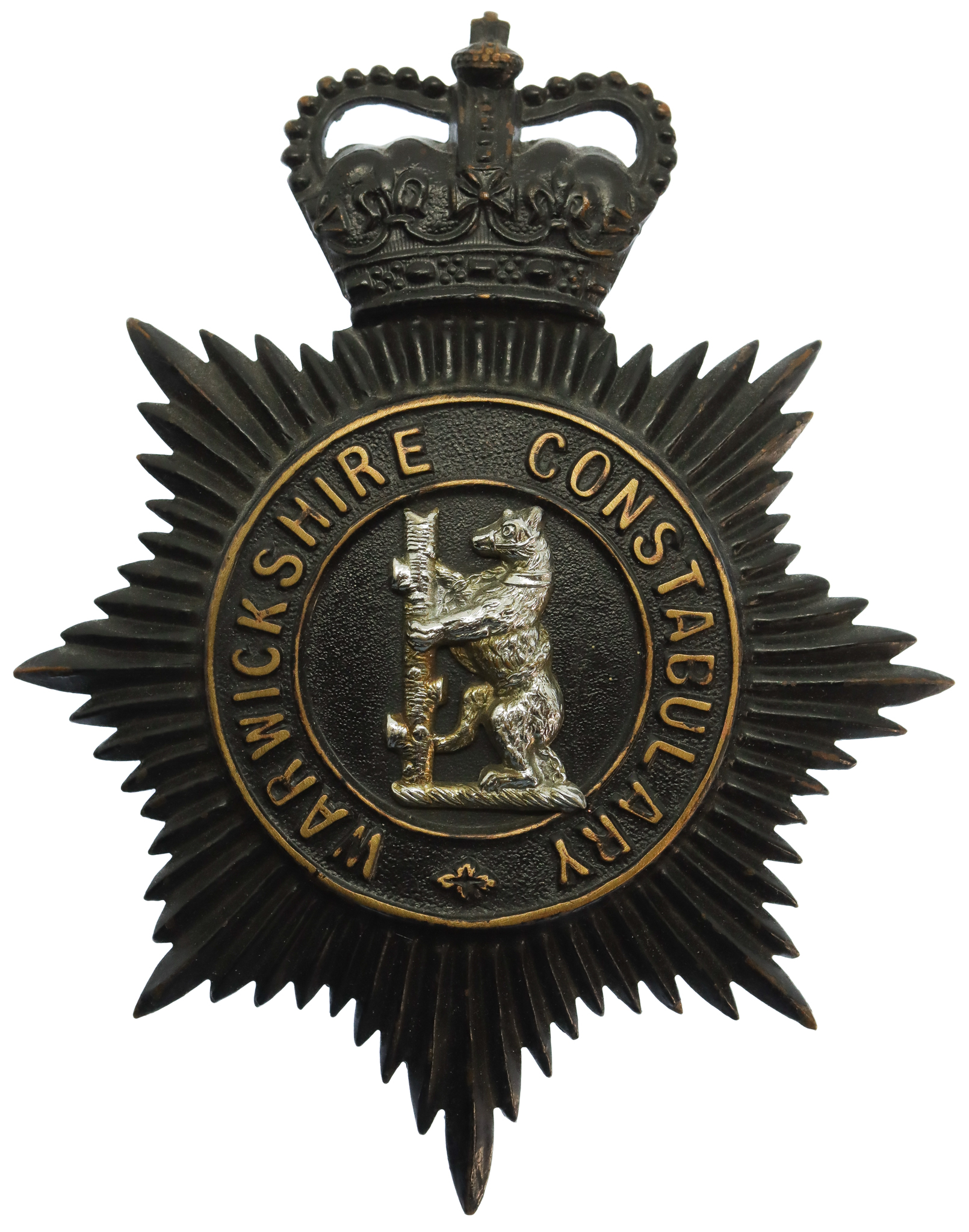 Warwickshire Constabulary Night Helmet Plate - Queen's Crown