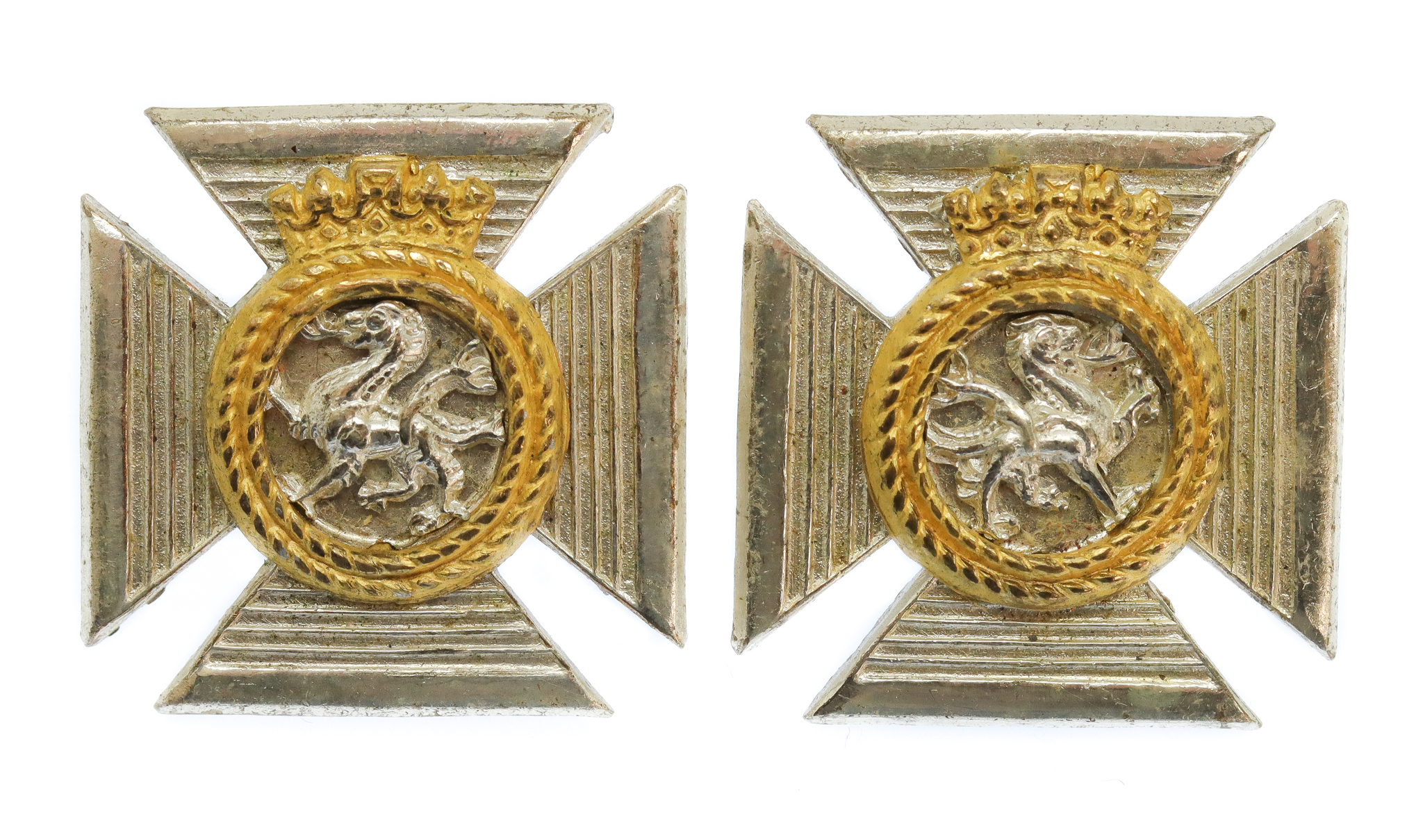 Pair of Duke of Edinburgh's Royal Regiment Officer's Silvered & Gilt Collar Badges