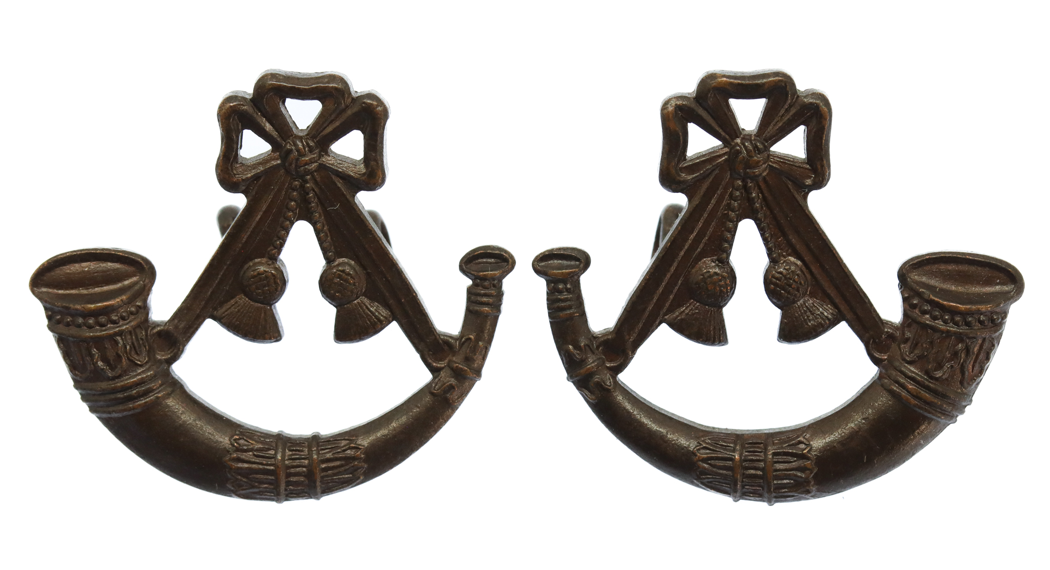 Pair of Light Infantry Officer's Service Dress Collar Badges