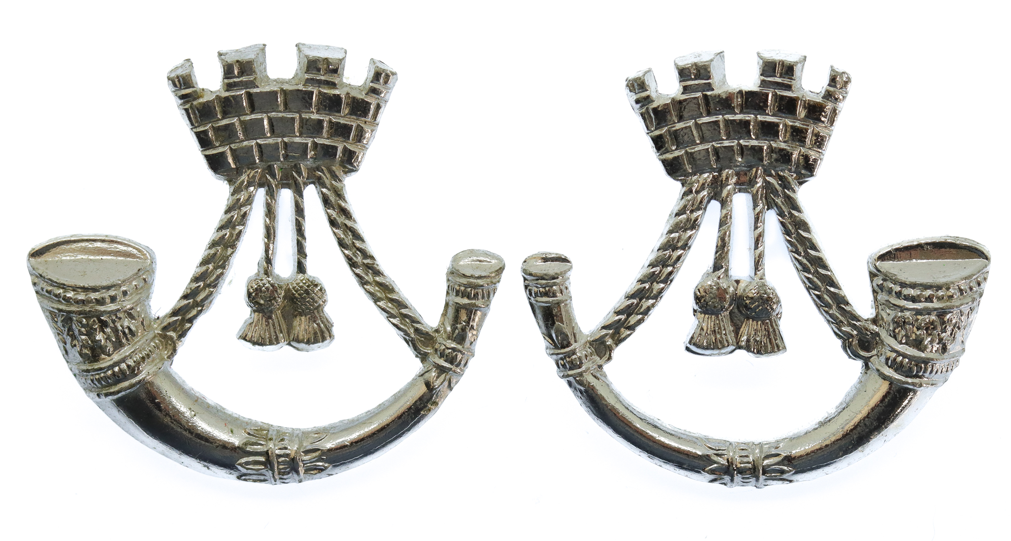 Pair of Somerset & Cornwall Light Infantry Anodised (Staybrite) Collar Badges