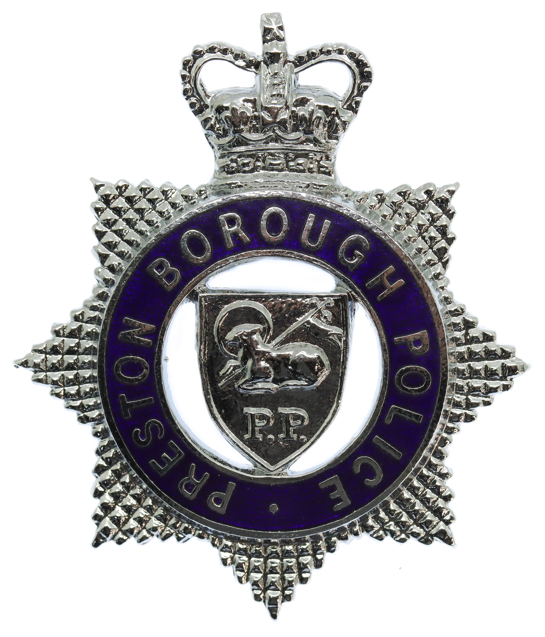 Preston Borough Police Senior Officer's Enamelled Cap Badge - Queen's Crown