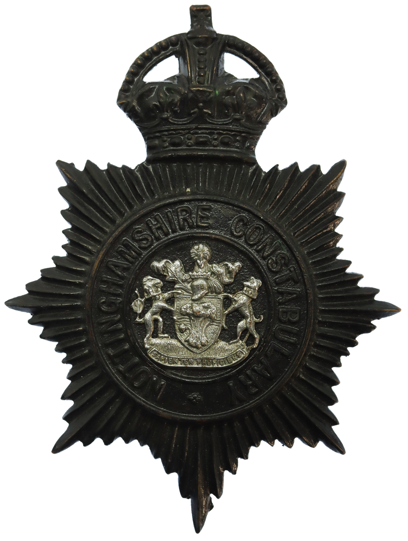 Nottinghamshire Constabulary Night Helmet Plate - King's Crown