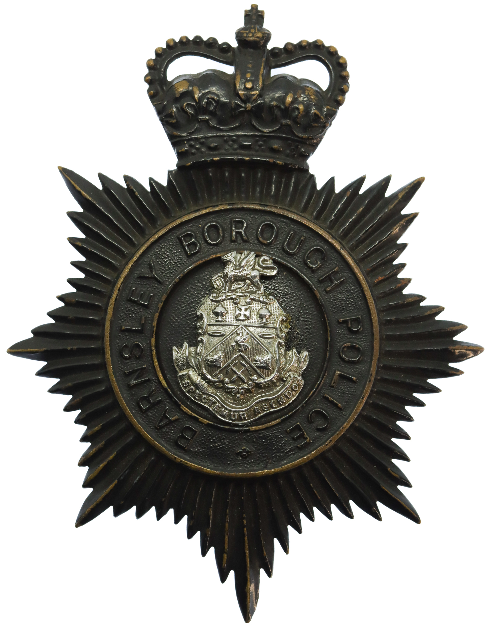 Barnsley Borough Police Night Helmet Plate - Queen's Crown