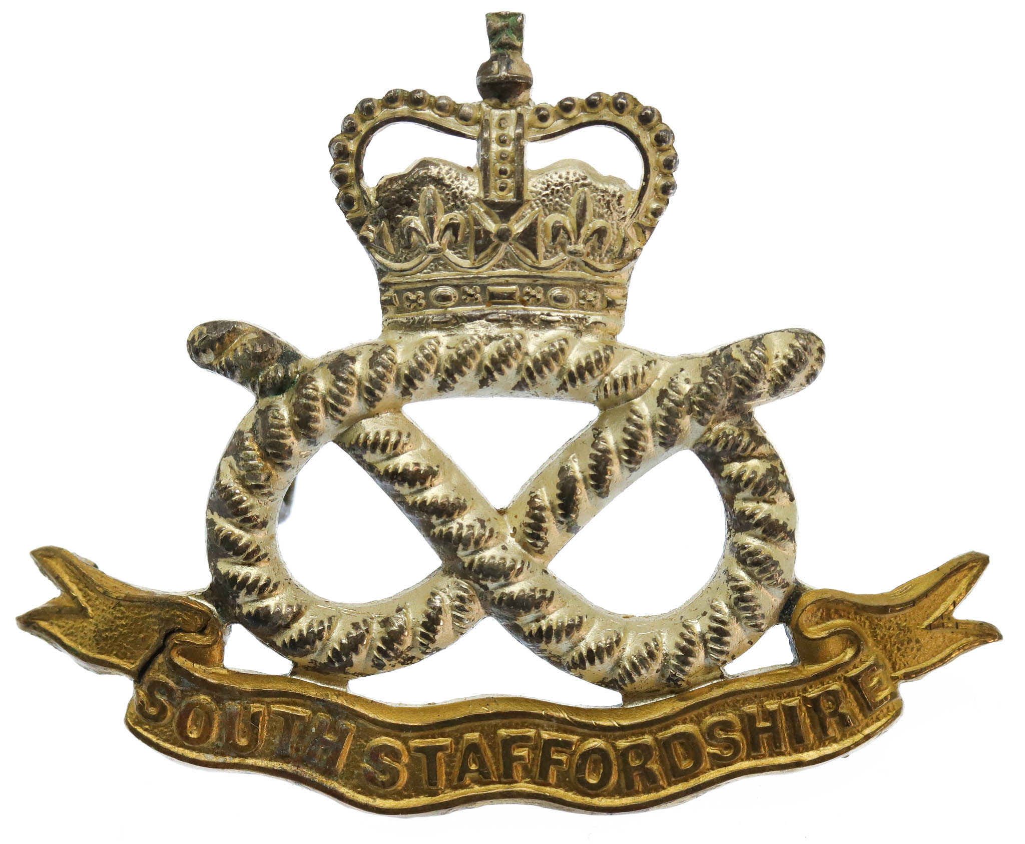 South Staffordshire Regiment Officer's Silvered & Gilt Cap Badge - Queen's Crown