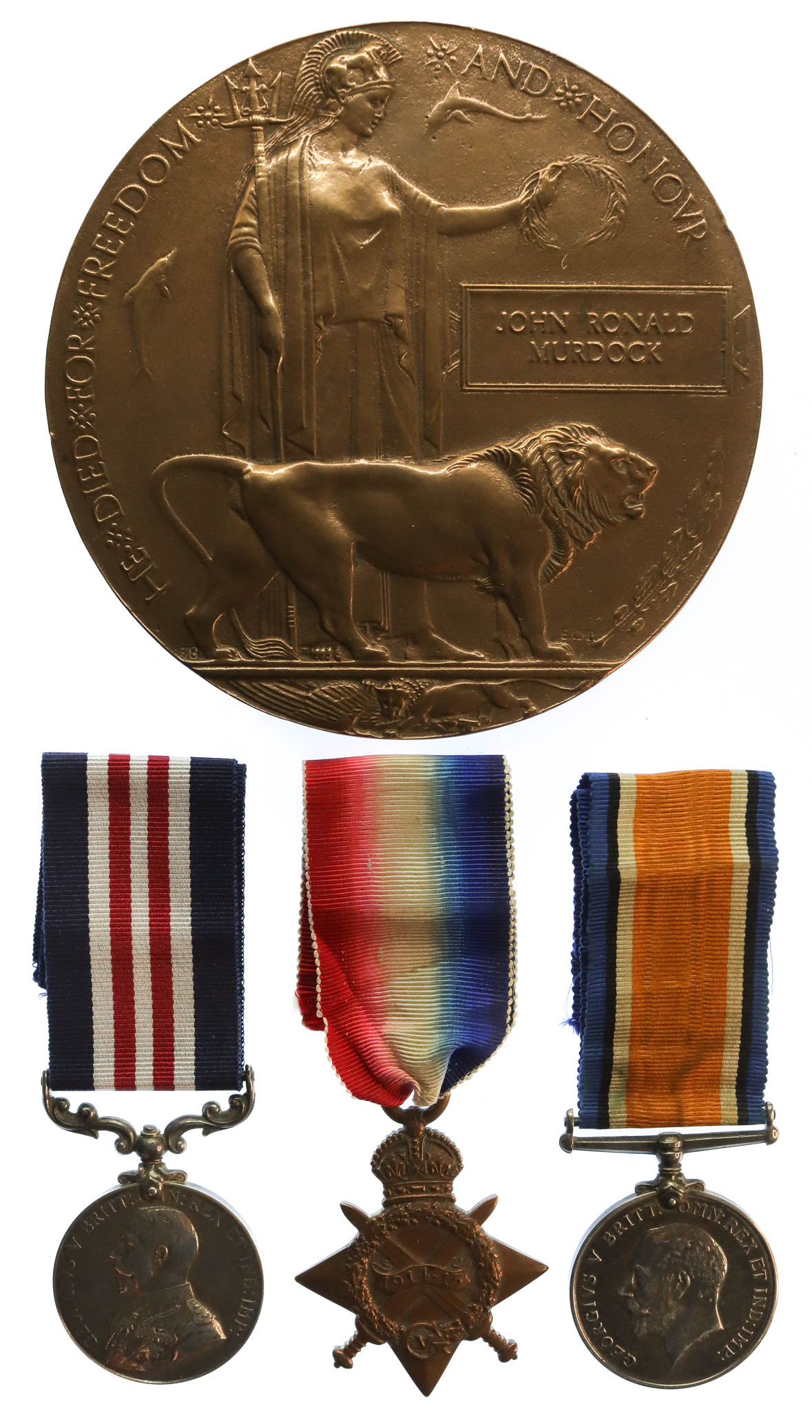 WW1 Military Medal, 1914-15 Star, Victory Medal and Memorial Plaque - Gnr. J.R. Murdock, Royal Field Artillery - Died of Wounds, 9/11/17