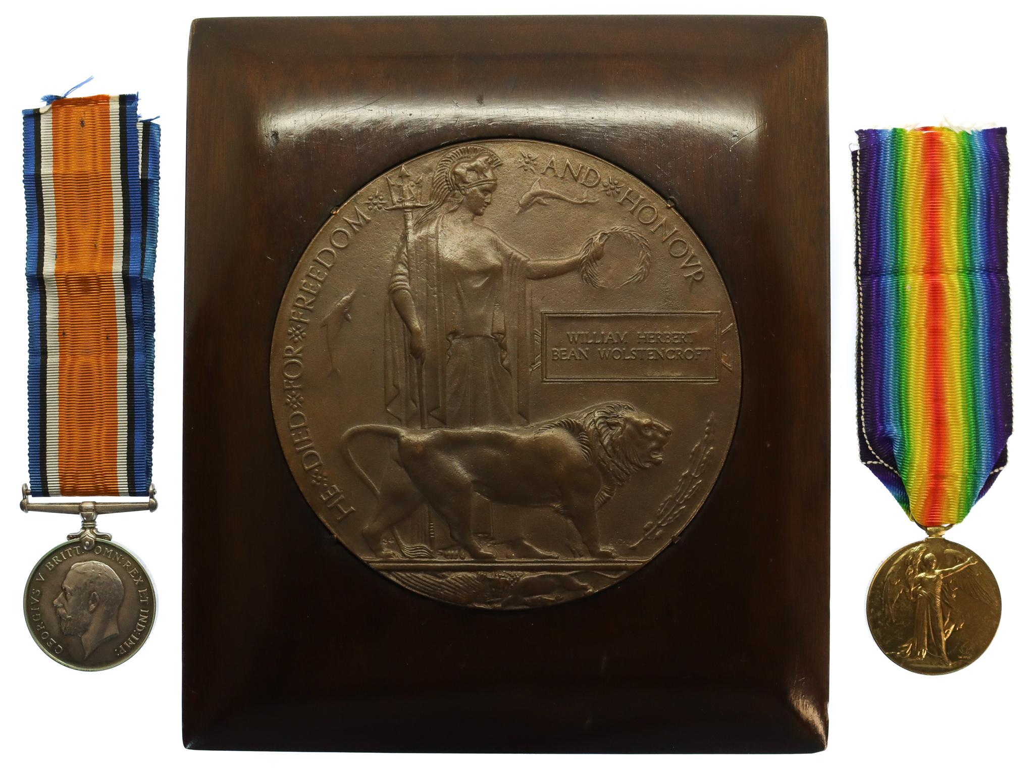 WW1 British War Medal, Victory Medal and Memorial Plaque - 2nd Lieut. W.H.B. Wolstencroft, 1st Bn. Royal Scots Fusiliers, K.I.A. 12/4/18