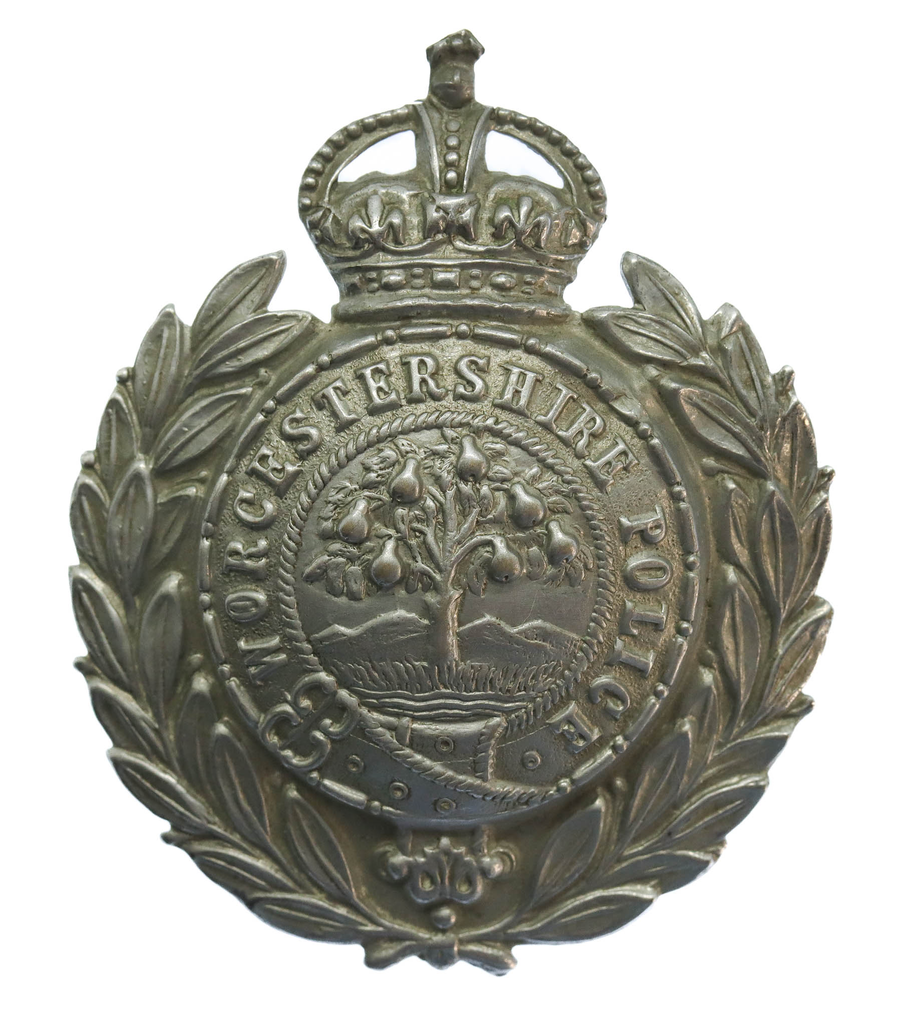 Worcestershire Constabulary Chrome Wreath Cap Badge - King's Crown