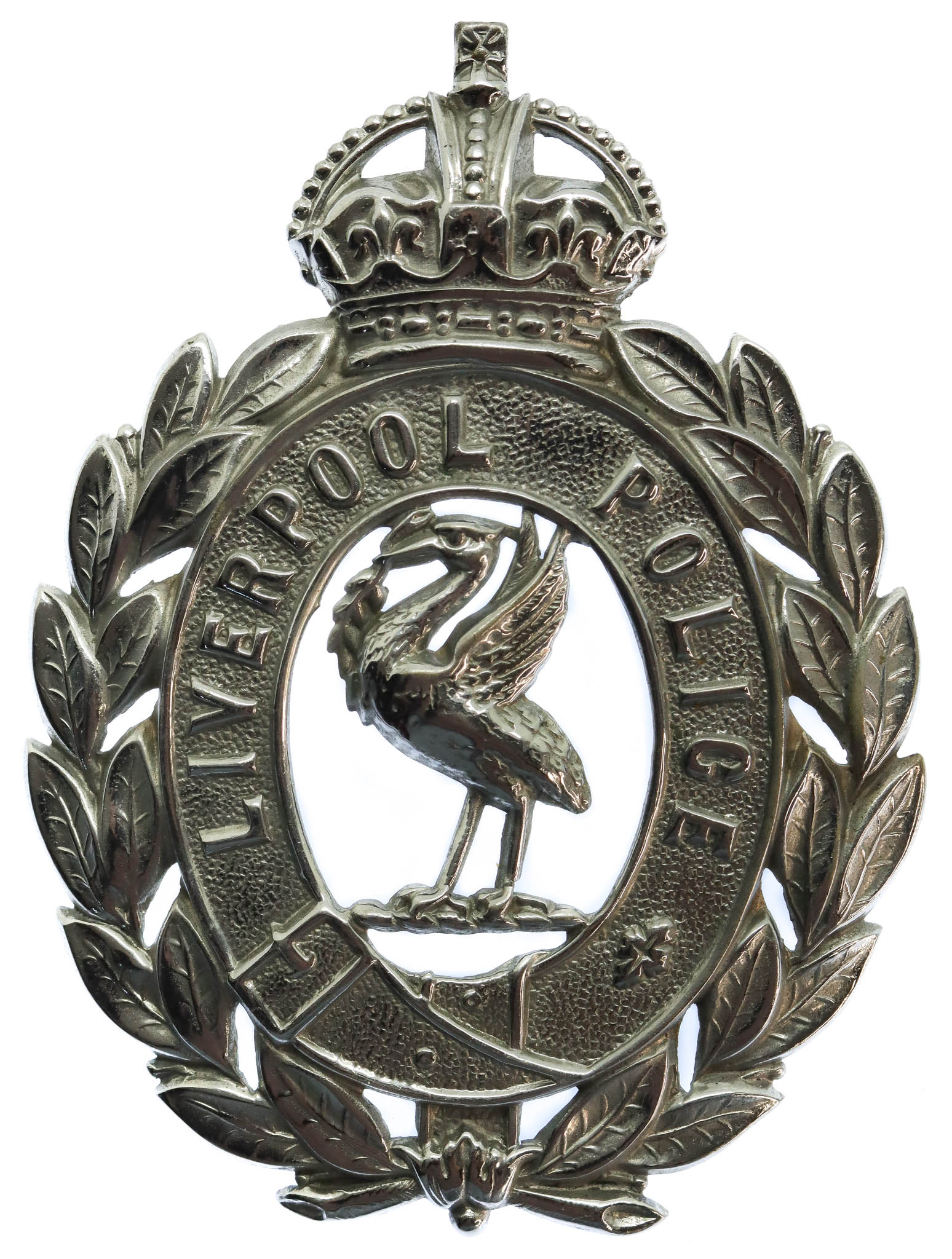 Liverpool City Police Chrome Wreath Helmet Plate - King's Crown