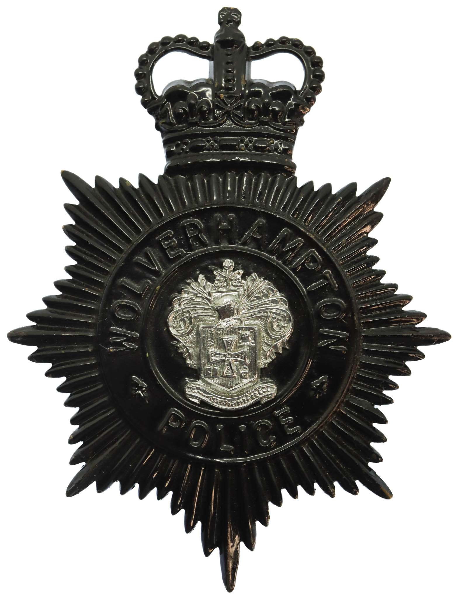Wolverhampton Police Black Helmet Plate - Queen's Crown